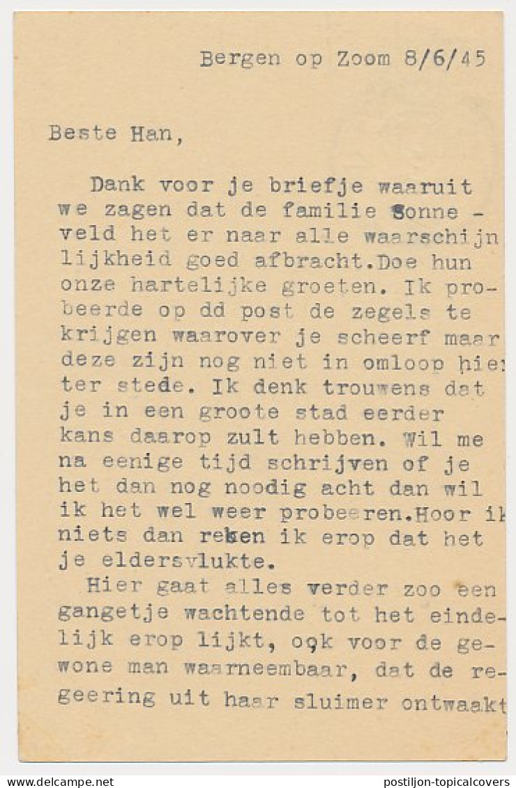 Briefkaart G. 276 A / Bijfrank. Bergen Op Zoom 1945 - ( Open 4 ) - Entiers Postaux