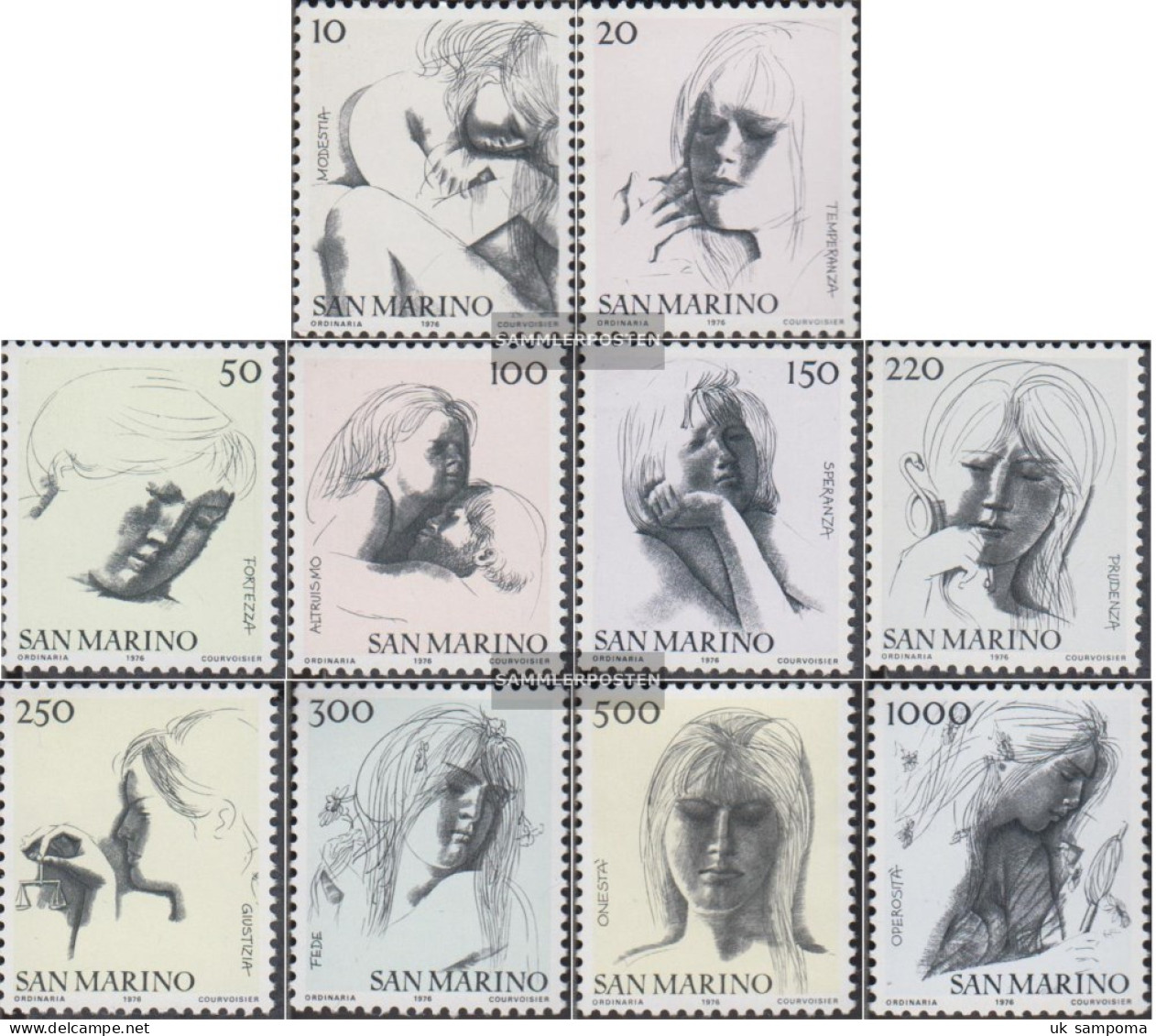 San Marino 1105-1114 (complete Issue) Unmounted Mint / Never Hinged 1976 The Virtues - Nuovi