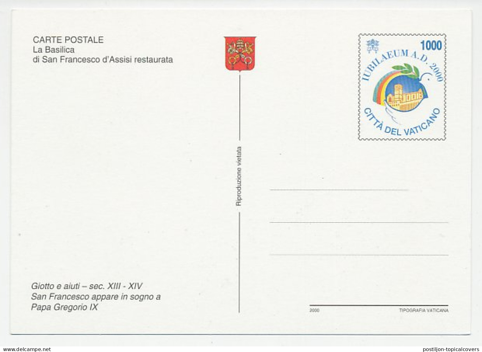 Postal Stationery Vatican 2000 Saint Francis Of Assisi  - Altri & Non Classificati