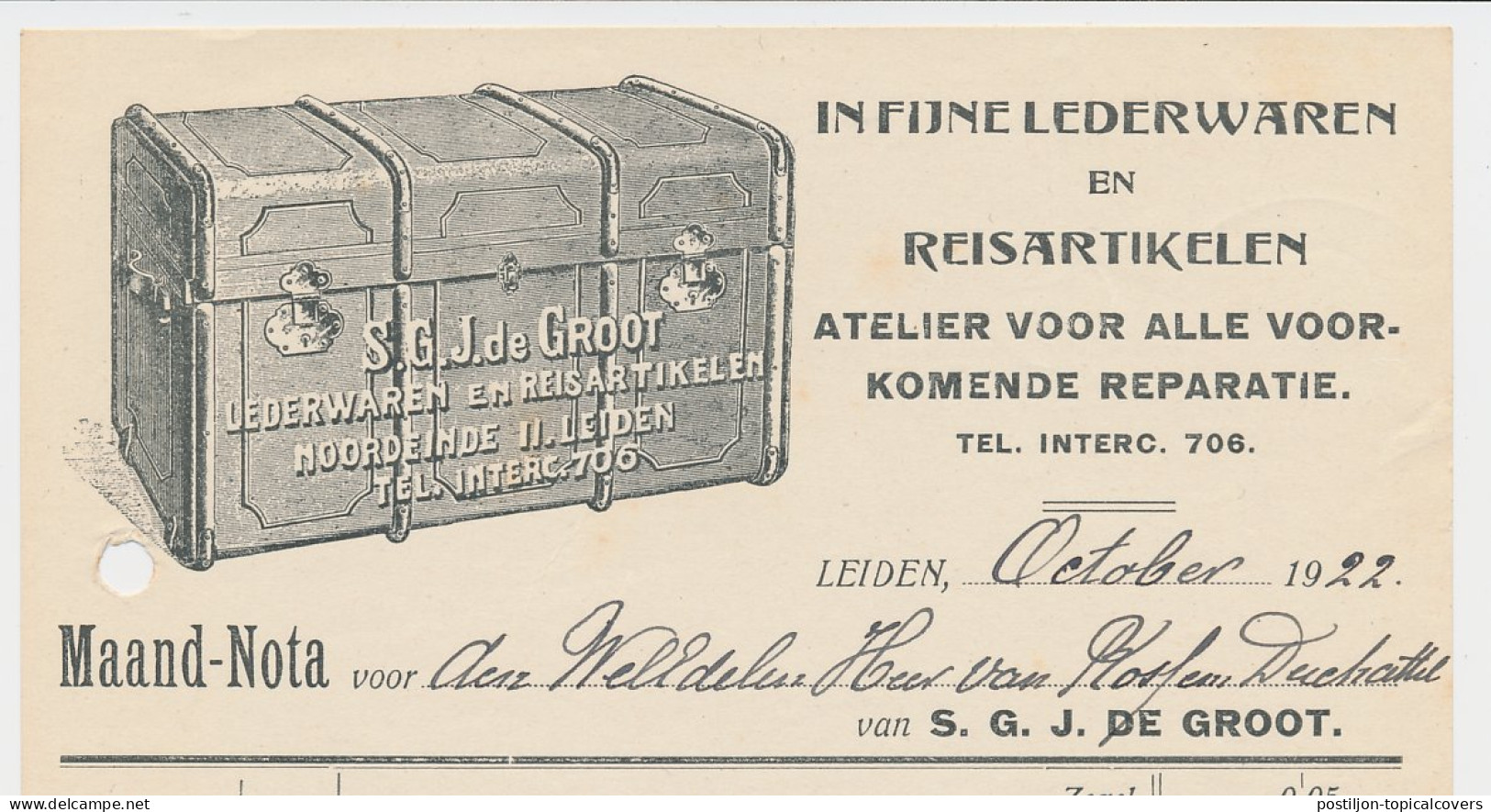 Nota Leiden 1922 - Lederwaren - Reisartikelen - Holanda