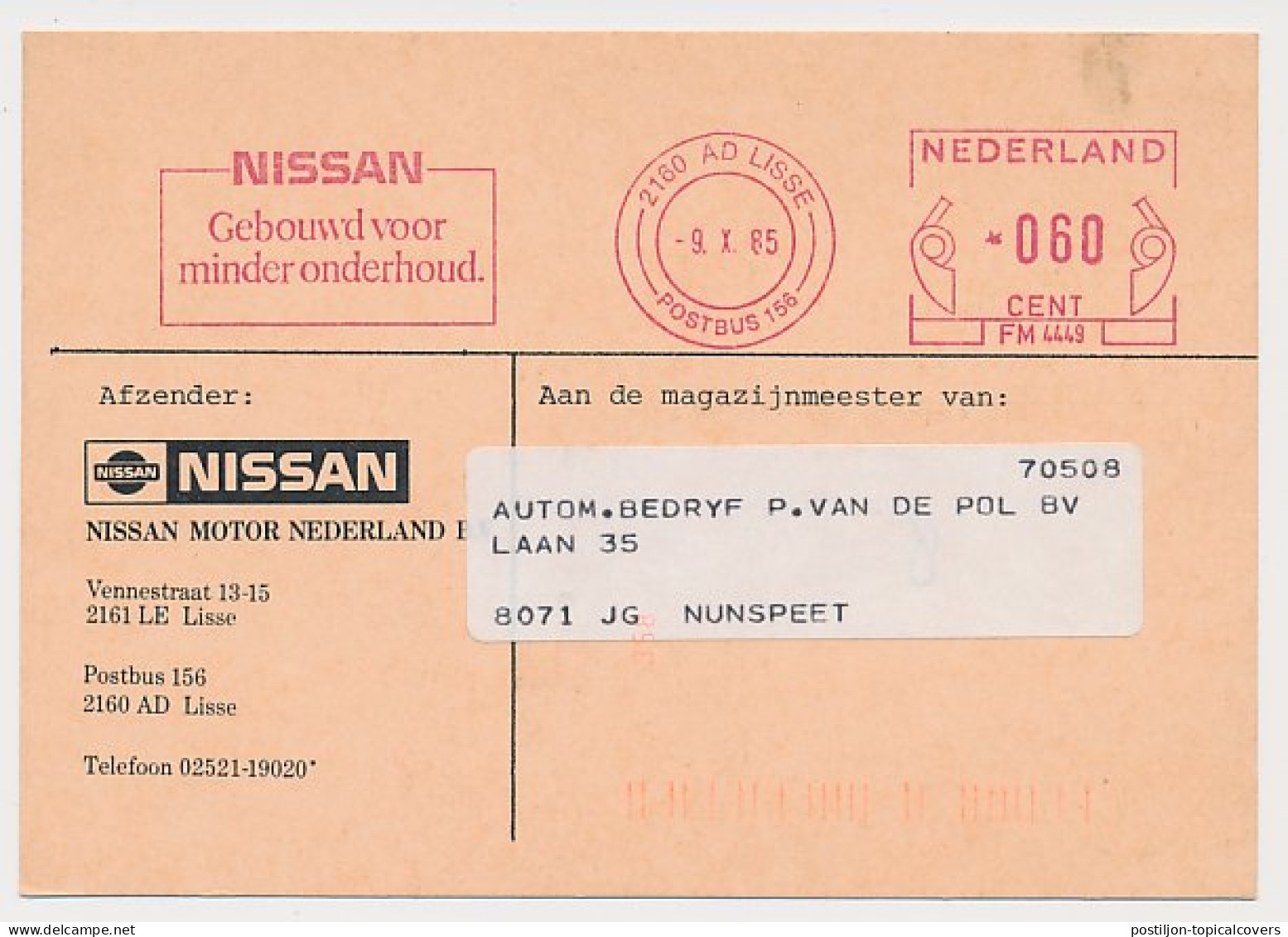 Meter Card Netherlands 1985 Car - Nissan - Cars