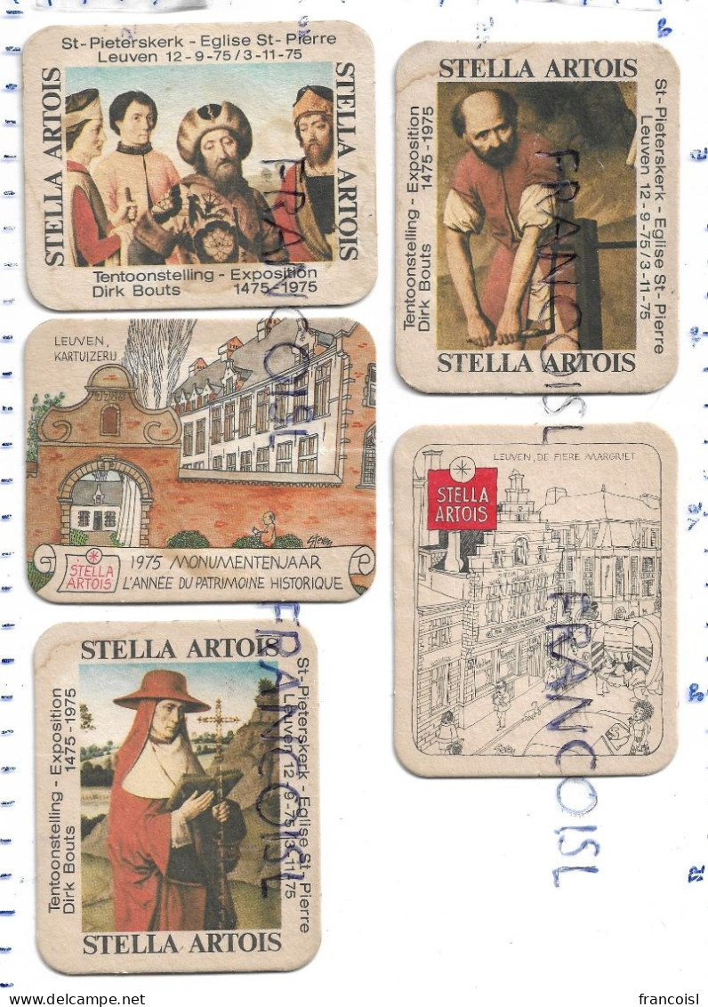 Lot De 5 Sous-bocks Stella Artois: Leuven Par Steven(2), Exposition Dirk Bouts, (3) - Bierdeckel