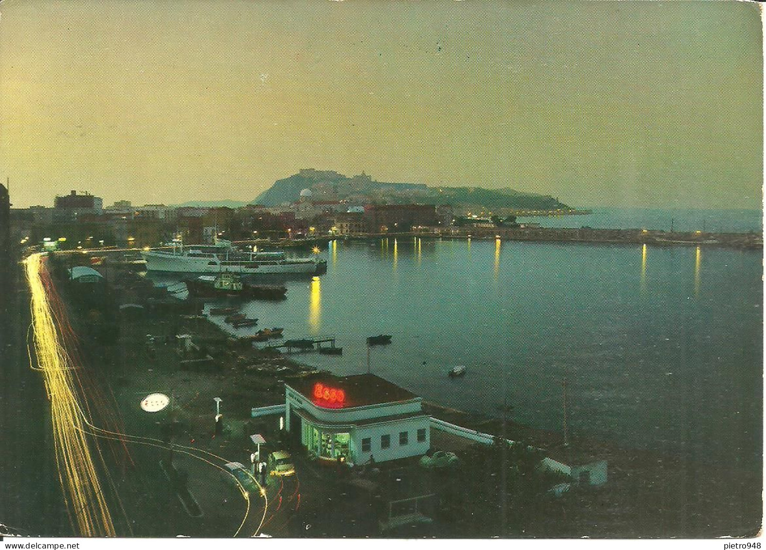 Milazzo (Messina) Porto, Notturno, Port La Nuit, Harbour By Night, Distributore Carburanti Esso Sul Lungomare - Messina