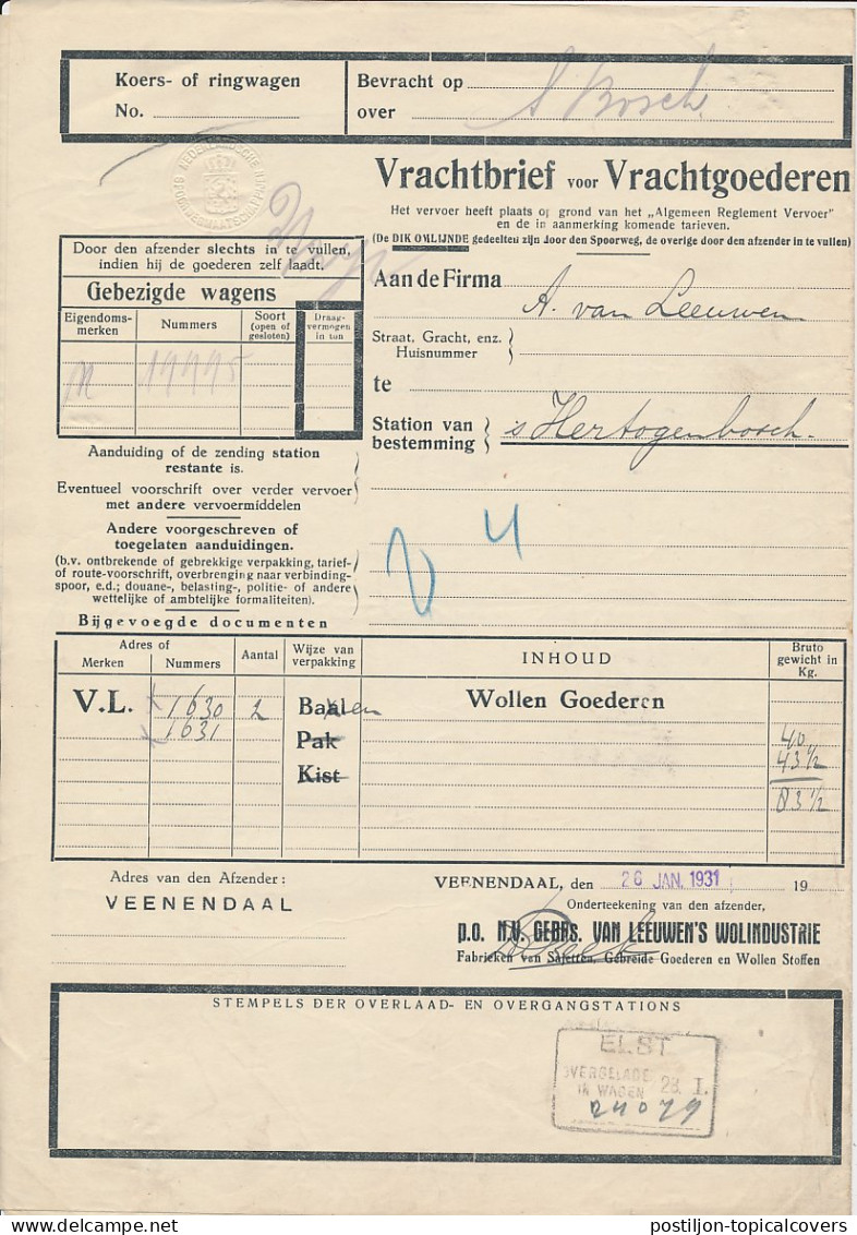 Vrachtbrief / Spoorwegzegel N.S. De Klomp - S Hertogenbosch 1931 - Ohne Zuordnung
