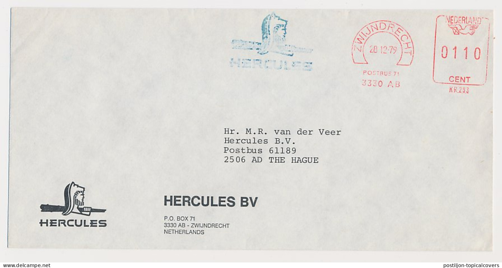 Meter Cover Netherlands 1979 - Krag 293 - Blue Hercules - Zwijndrecht - Mythologie