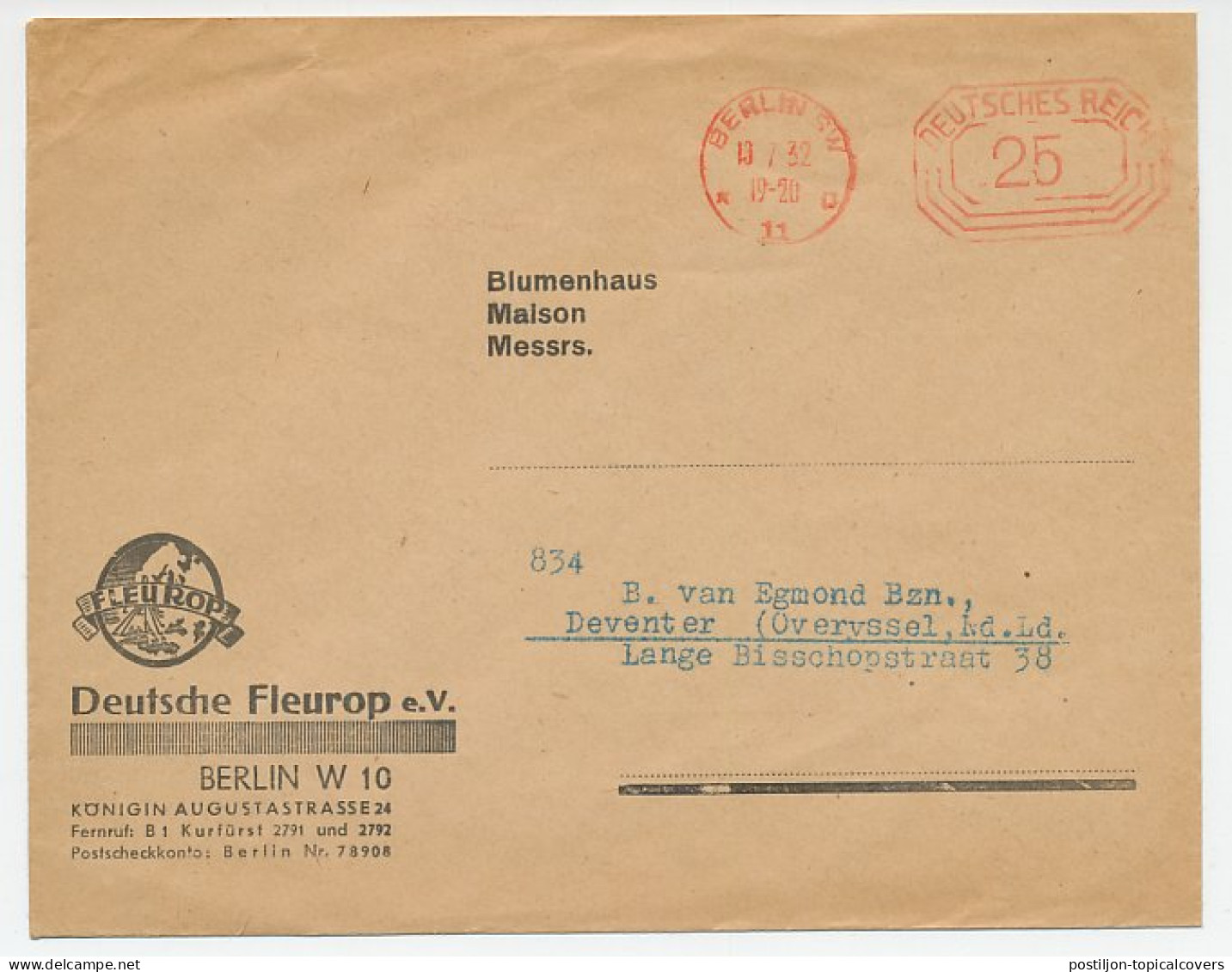 Illustrated Meter Cover Deutsches Reich / Germany 1932 Fleurop - Globe - Other & Unclassified