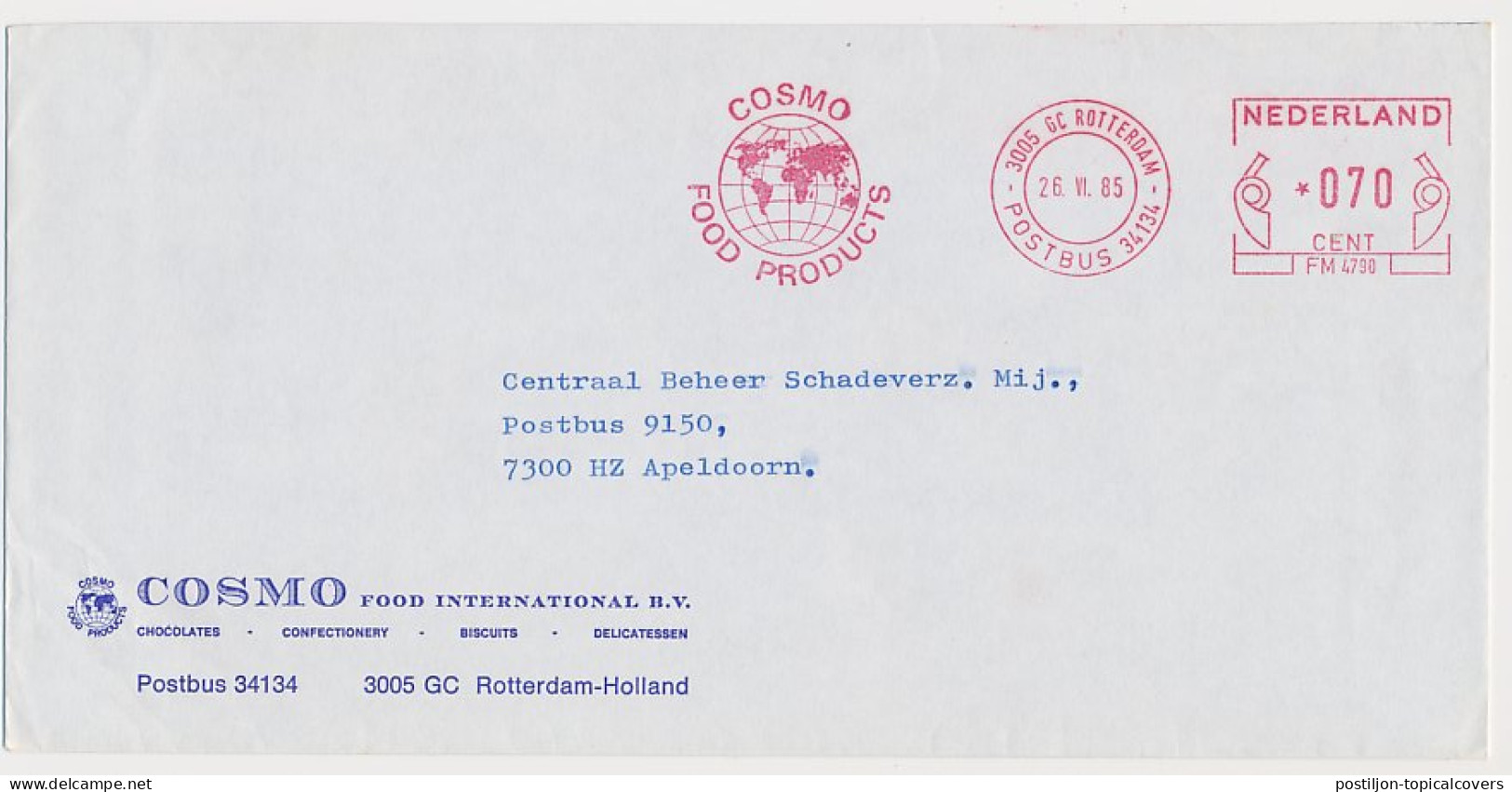 Meter Cover Netherlands 1985 Globe - Rotterdam - Geography