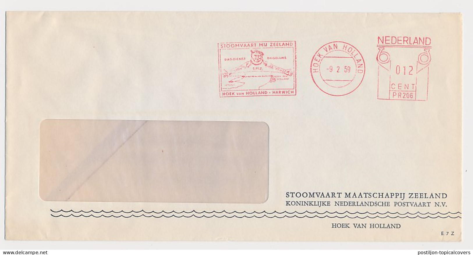 Meter Cover Netherlands 1959 SMZ - Steamship Company Zeeland - Hoek Van Holland - Harwich - Ships