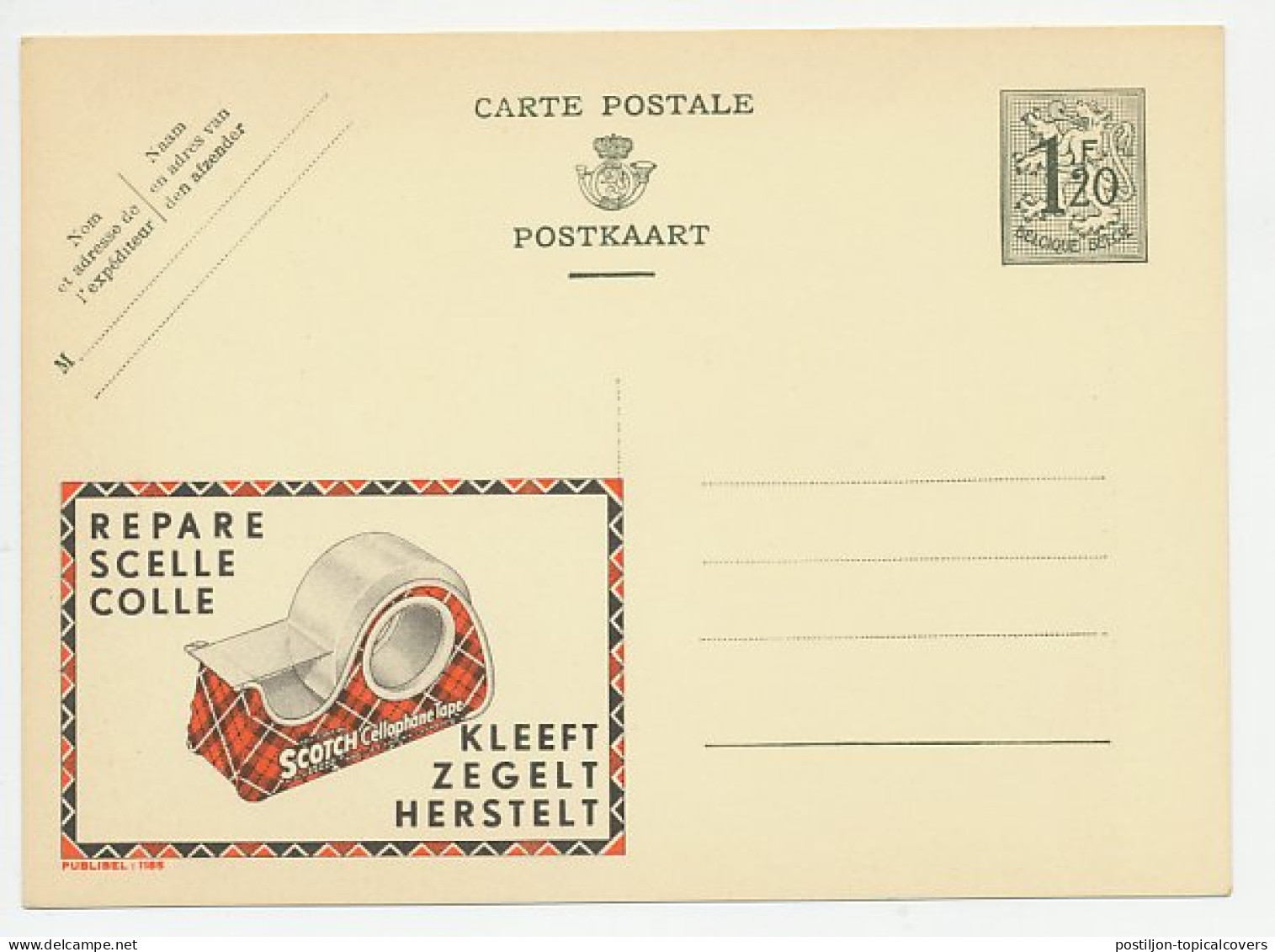 Publibel - Postal Stationery Belgium 1952 Cellophane Tape - Scotch - Non Classés