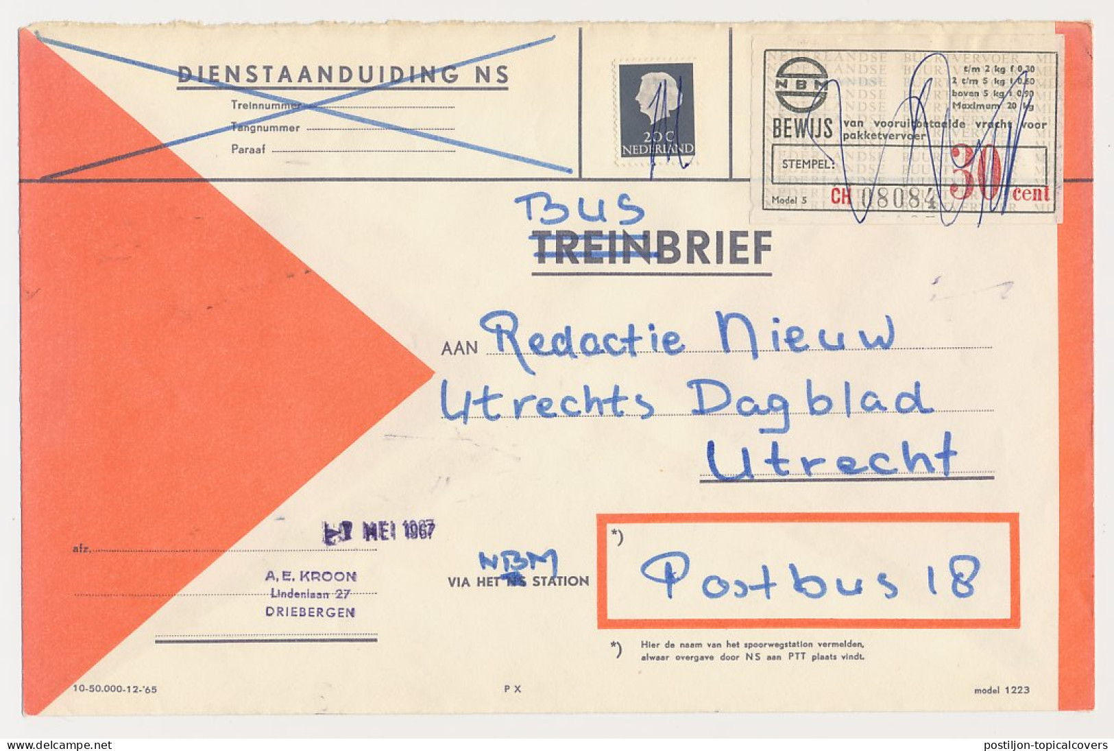 Driebergen - Utrecht 1967 Persbericht - NBM Vrachtzegel 30 Cent - Ohne Zuordnung