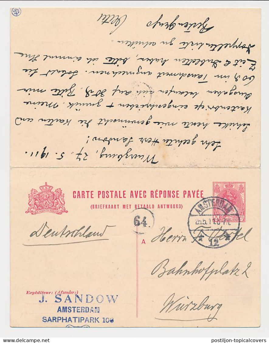 Briefkaart G. 83 I Amsterdam - Wurzburg Duitsland 1911 V.v. - Entiers Postaux