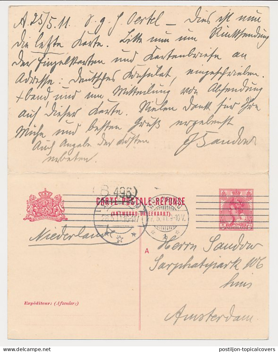 Briefkaart G. 83 I Amsterdam - Wurzburg Duitsland 1911 V.v. - Postwaardestukken