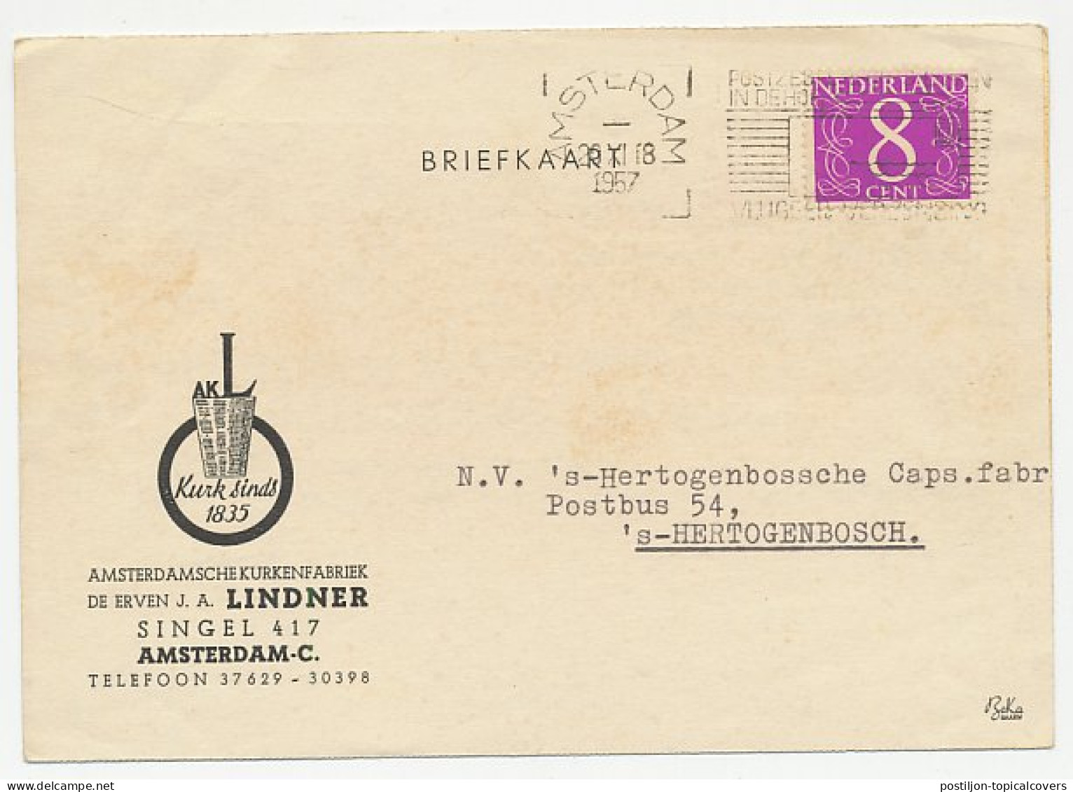 Firma Briefkaart Amsterdam 1957 - Kurkenfabriek - Unclassified