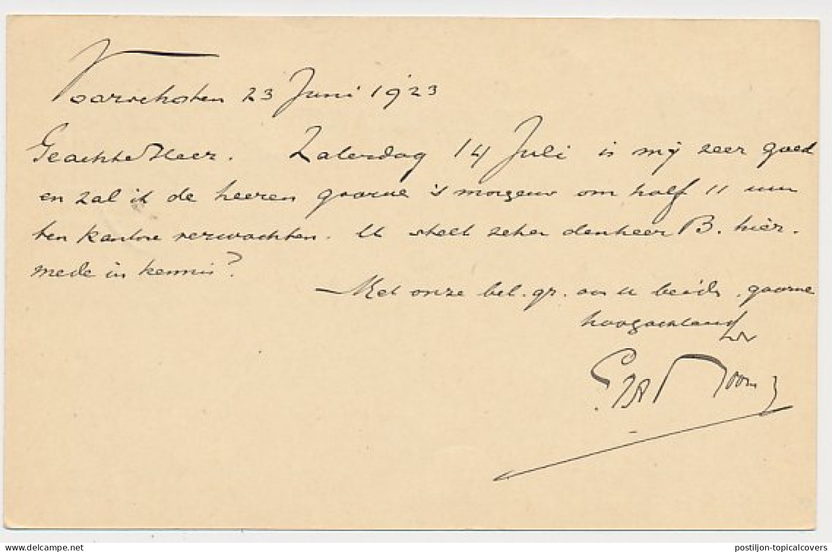 Briefkaart G. 131 I Voorschoten - Leiden 1923 - Entiers Postaux