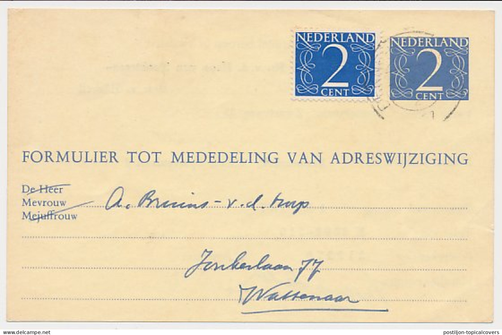 Verhuiskaart G. 24 Particulier Bedrukt Bennebroek 1957 - Postwaardestukken