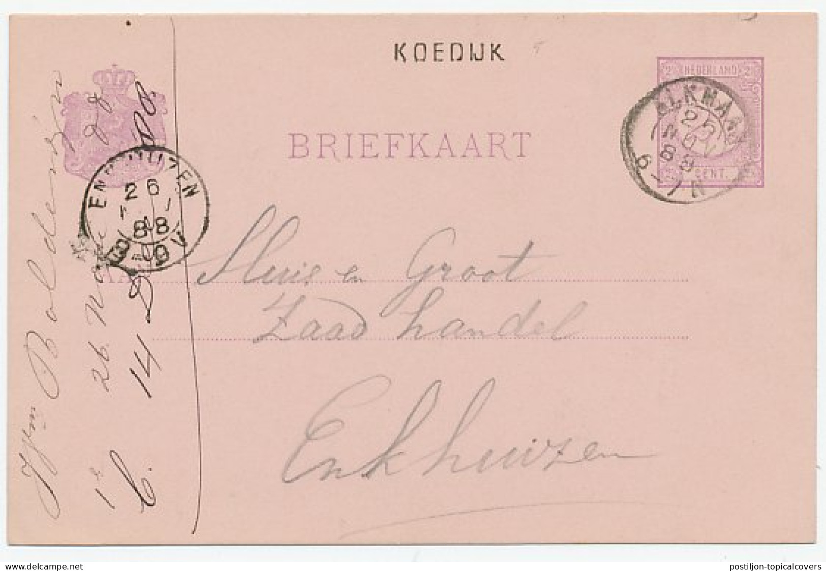Naamstempel Koedijk 1888 - Storia Postale