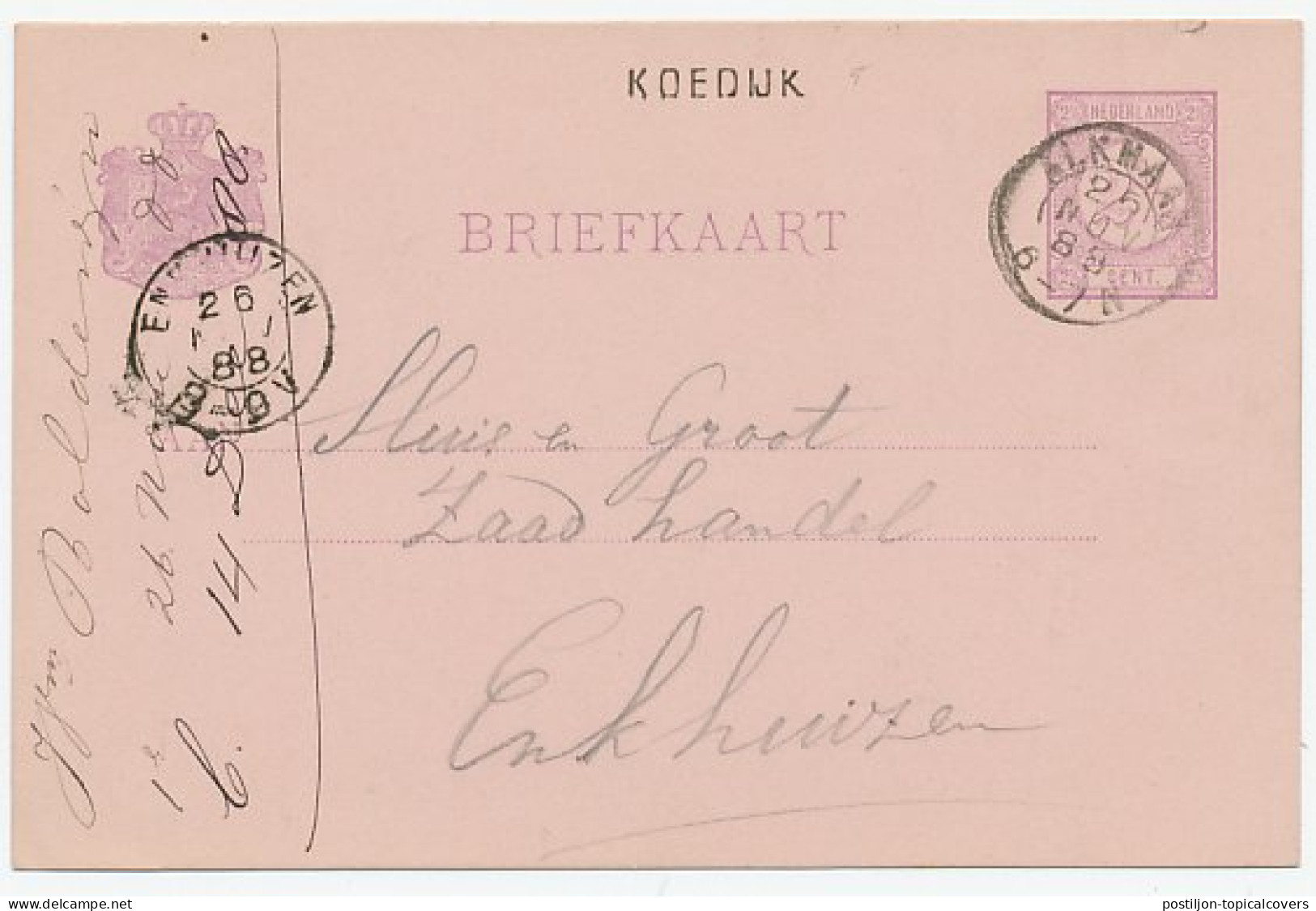 Naamstempel Koedijk 1888 - Briefe U. Dokumente