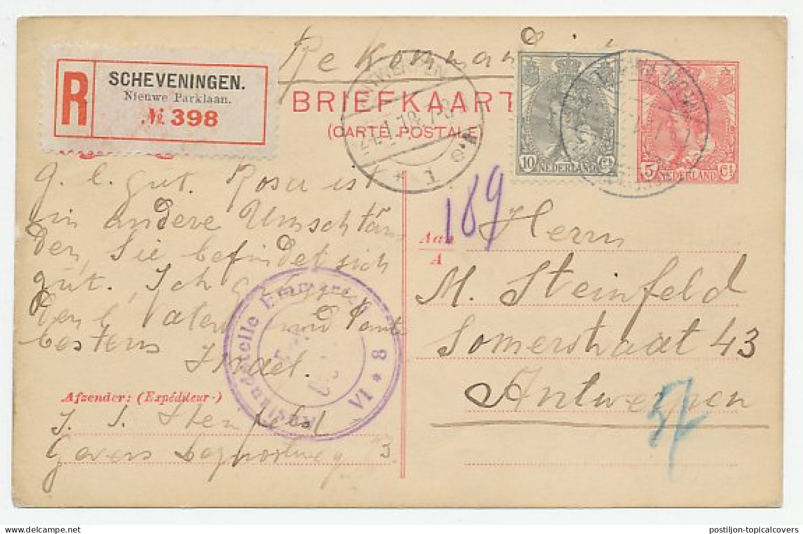 Em. Bontkraag Aangetekend Briefkaart Scheveningen - Belgie 1918 - Unclassified