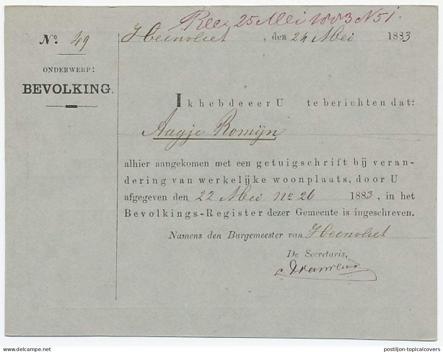 Naamstempel Heenvliet 1883 - Briefe U. Dokumente