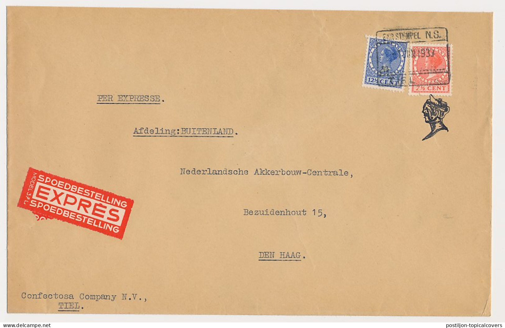 Spoorweg Expresse Poststuk Tiel - S Gravenhage 1939 - Ohne Zuordnung