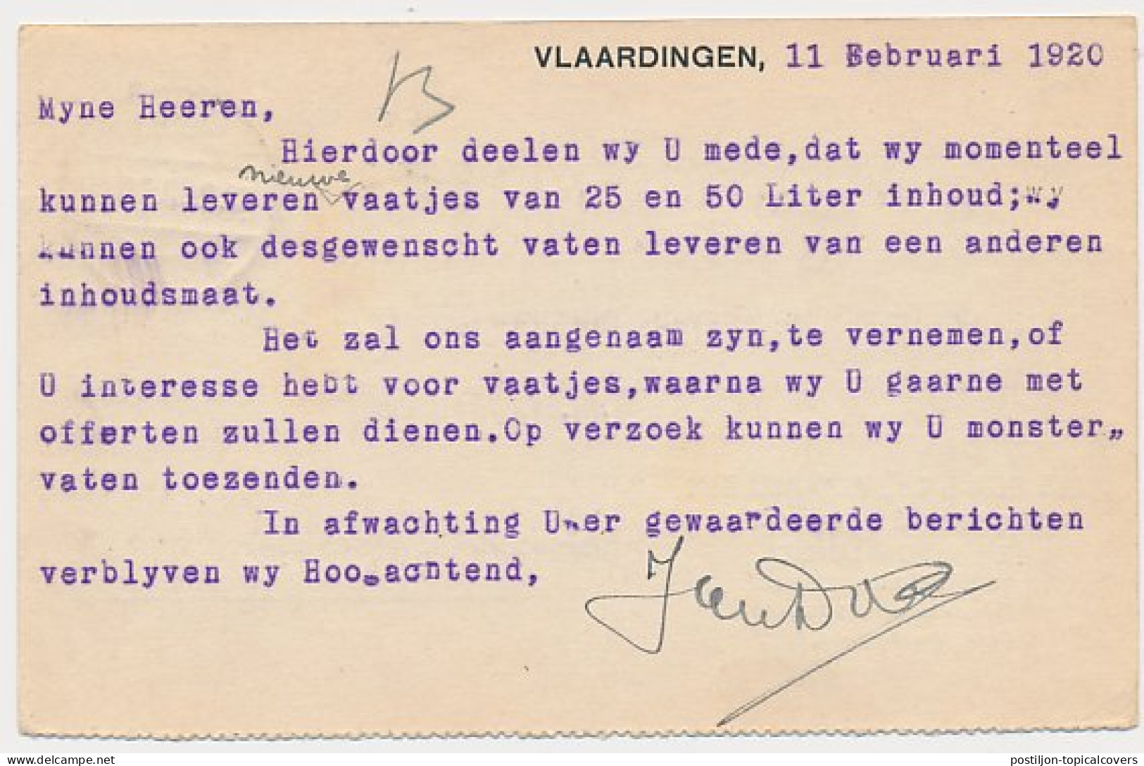 Firma Briefkaart Vlaardingen 1920 - Kuiperij - Haringhandel - Non Classés