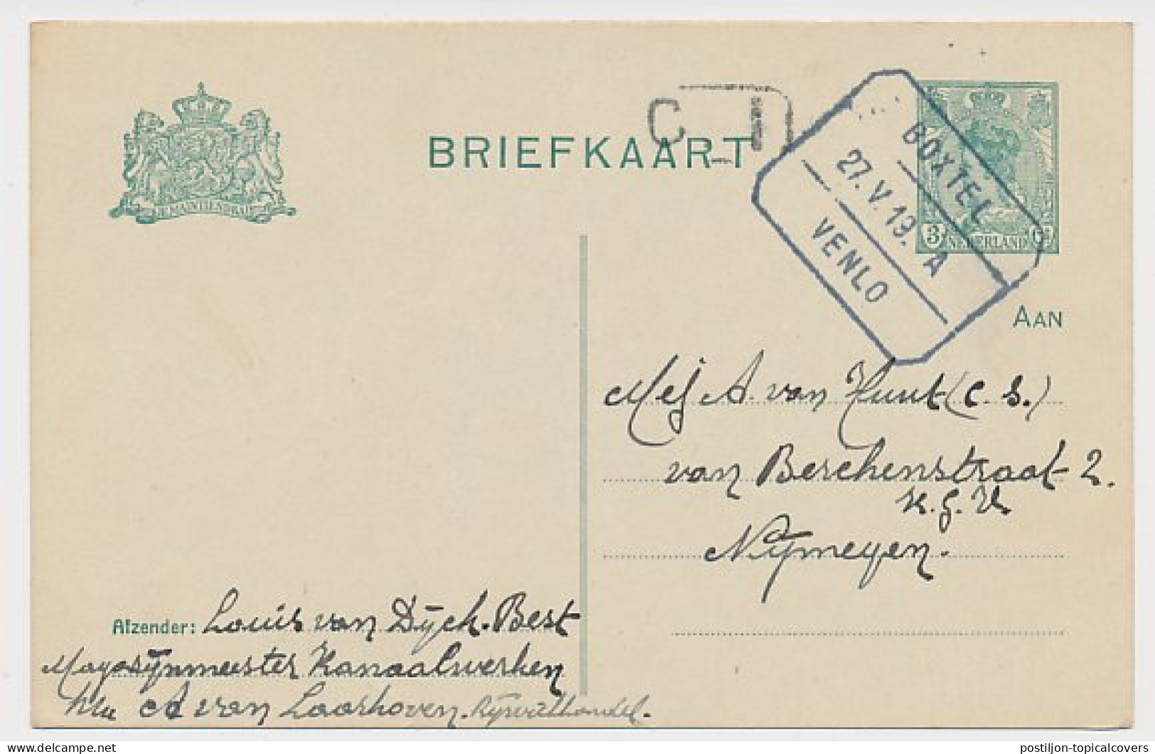 Treinblokstempel : Boxtel - Venlo A 1919 ( Best )  - Non Classés