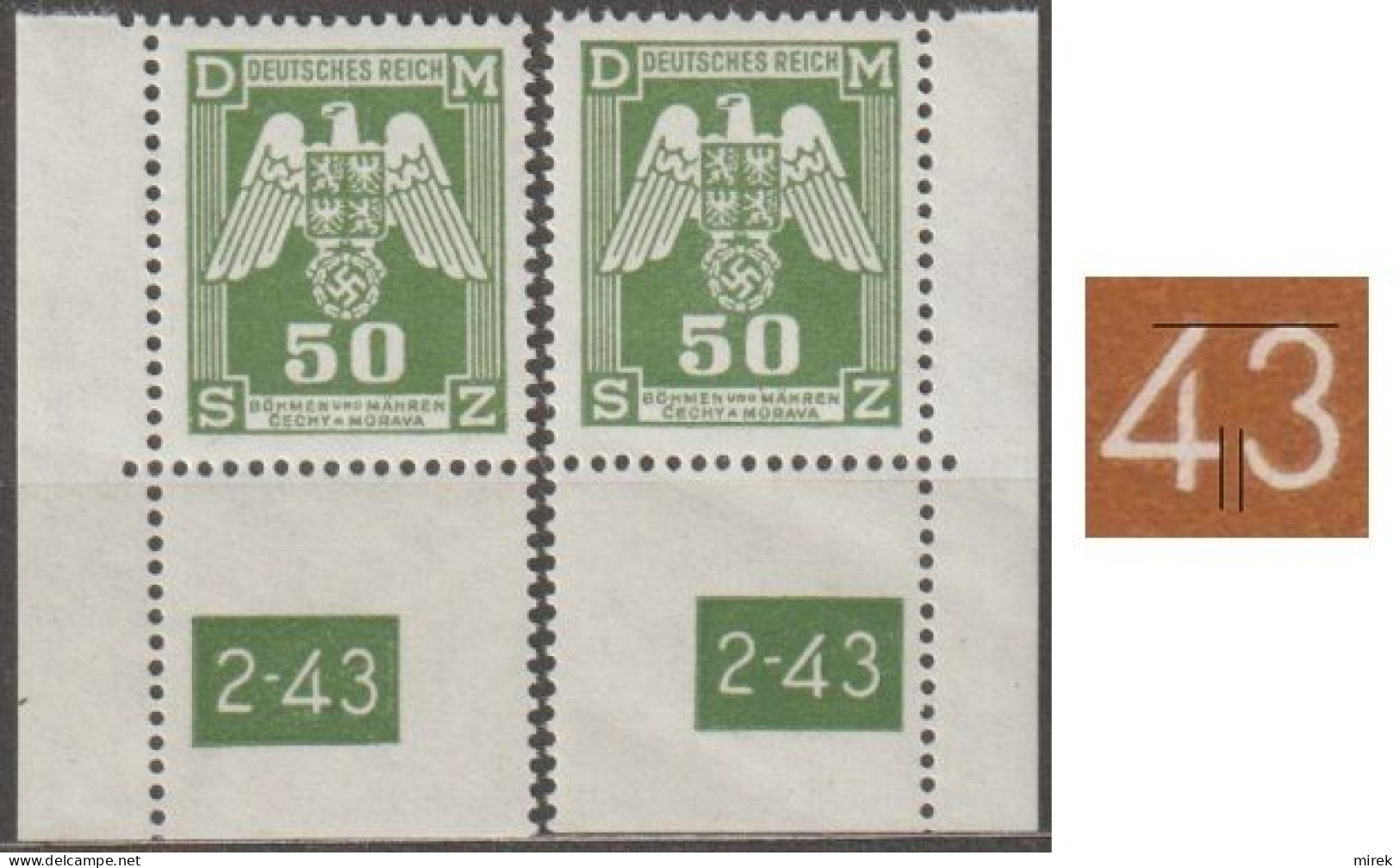 020/ Pof. SL 15, Corner Stamps, Plate Number 2-43, Type 1 - Ungebraucht