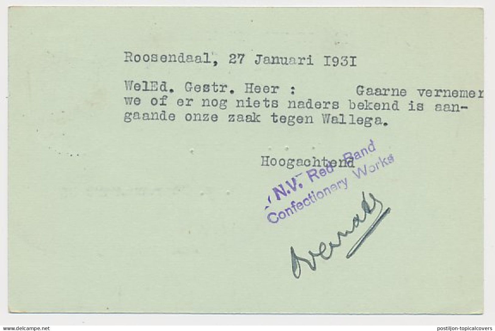 Firma Briefkaart Roosendaal 1931 - Red Band Confectionery Works - Non Classés