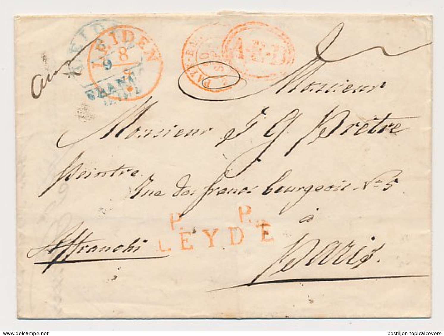 Leiden - Parijs Frankrijk 1845 - P. P. LEYDE - A.E.D. - ...-1852 Préphilatélie