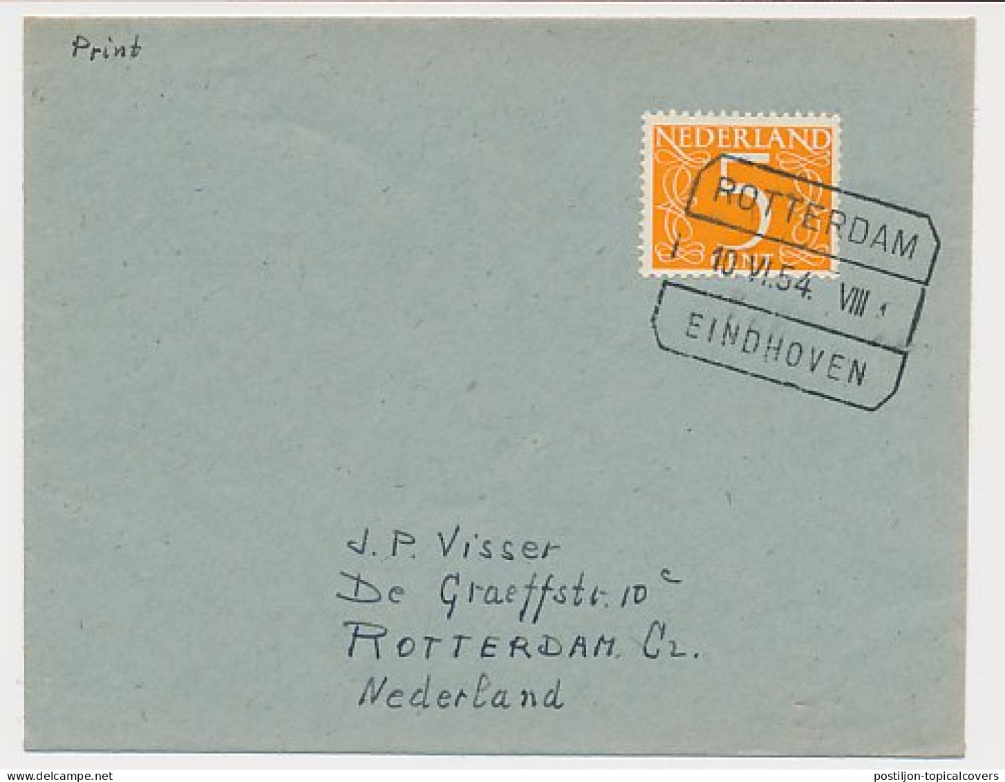 Treinblokstempel : Rotterdam - Eindhoven VIII 1954 - Zonder Classificatie