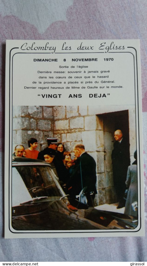 CPM  GENERAL DE GAULLE COLOMBEY LES DEUX EGLISE HTE MARNE 52 8 NOV 1970 DERNIER REGARD SUR LE MONDE 20 ANS DEJA - Personnages Historiques