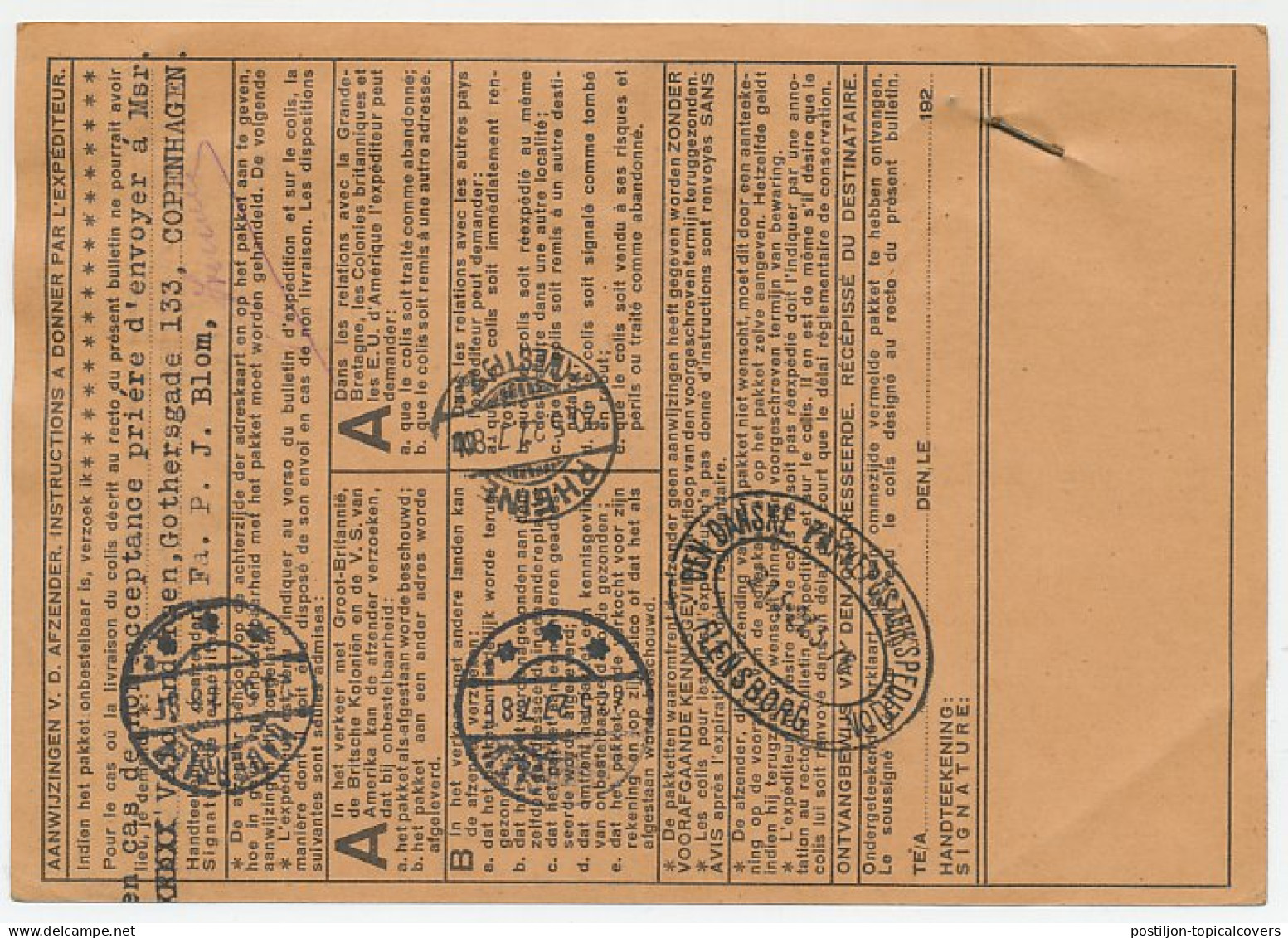 Em. Veth Pakketkaart Enschede - Denemarken 1927 - Ohne Zuordnung