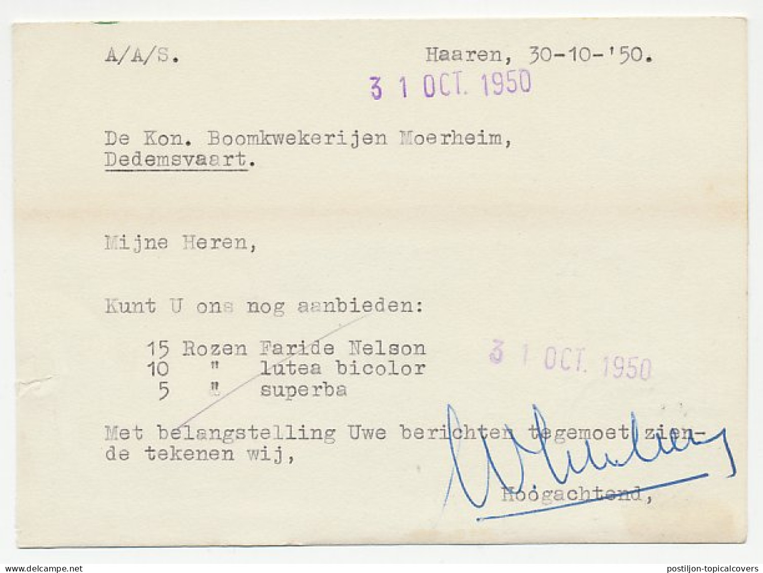 Firma Briefkaart Haaren 1950 - Boomkwekerij - Sin Clasificación