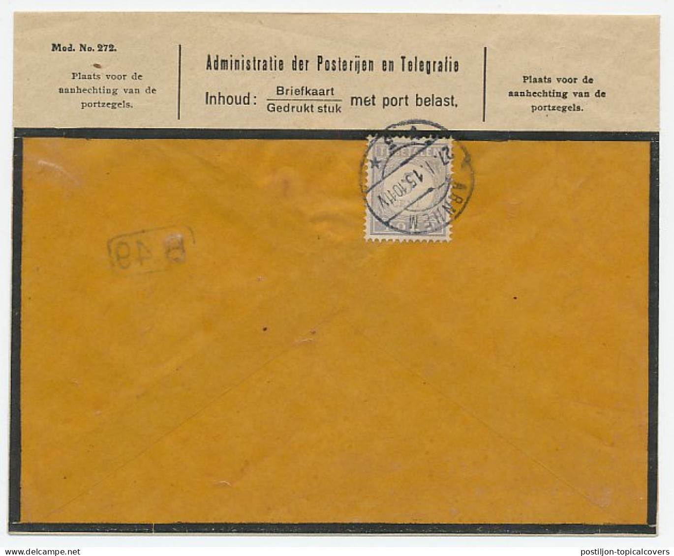 Em. Port 1912 Dienst Envelop Arnhem - Unclassified