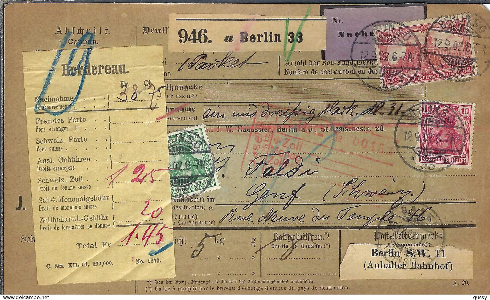 ALLEMAGNE Ca.1902: Bulletin D'Expédition CR De Berlin Pour Genève (Suisse) - Lettres & Documents