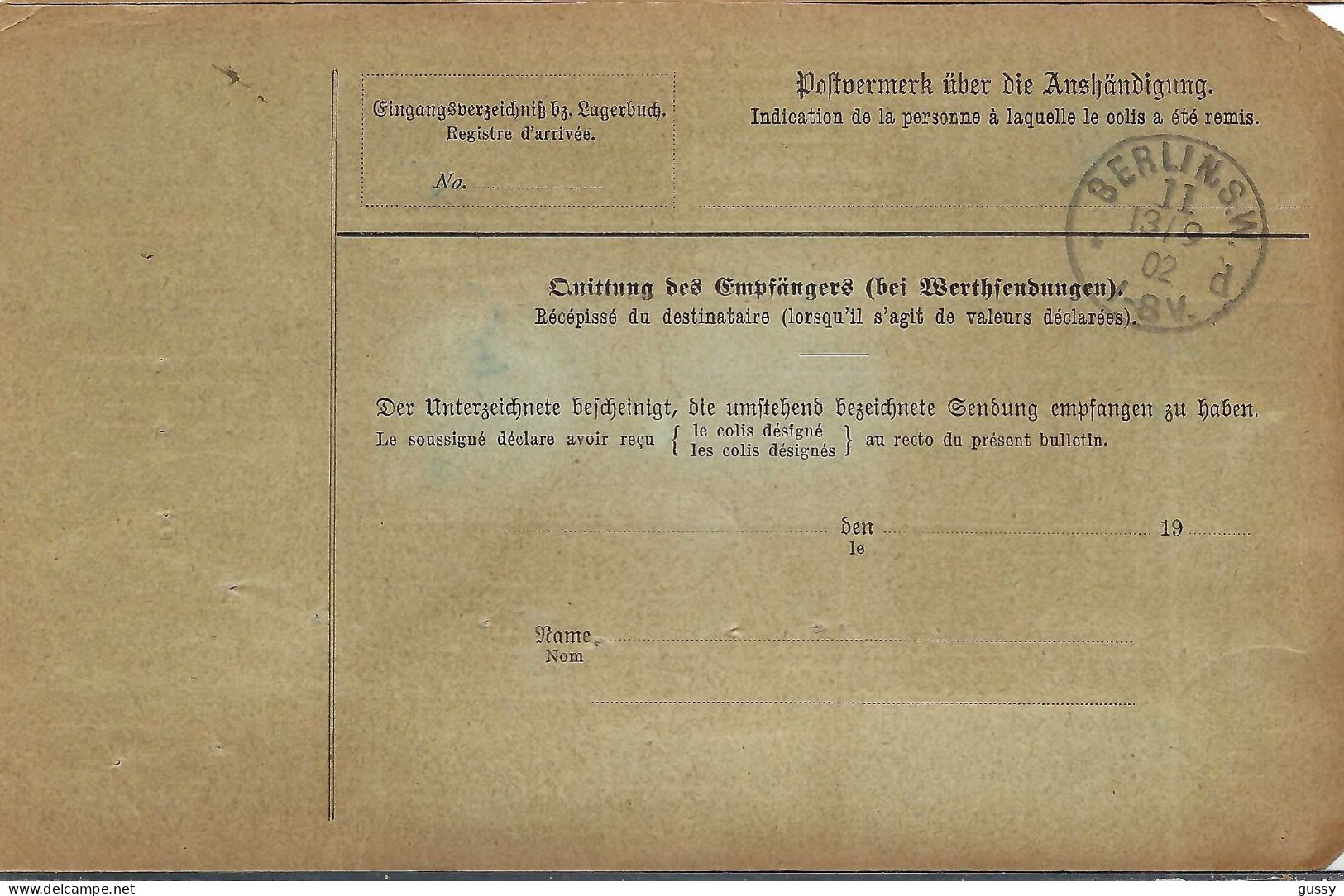 ALLEMAGNE Ca.1902: Bulletin D'Expédition CR De Berlin Pour Genève (Suisse) - Briefe U. Dokumente