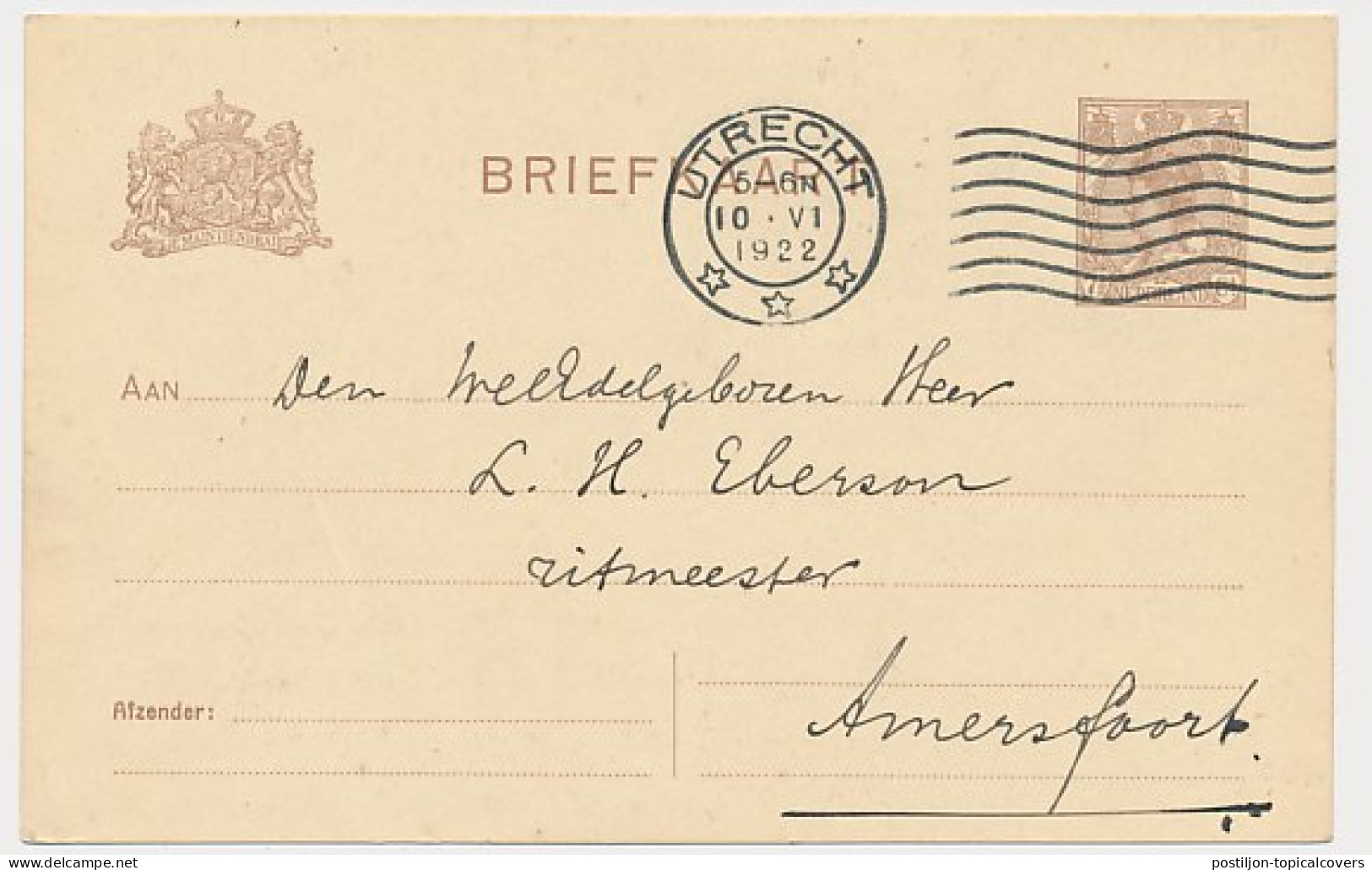 Briefkaart G. 122 II Utrecht - Amersfoort 1922 - Postwaardestukken