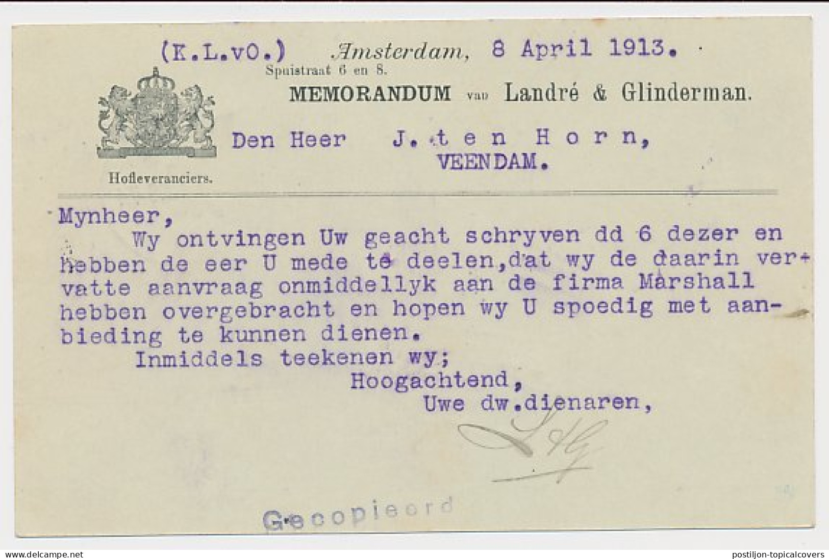 Briefkaart G. 80 A II Particulier Bedrukt Amsterdam 1913 - Material Postal