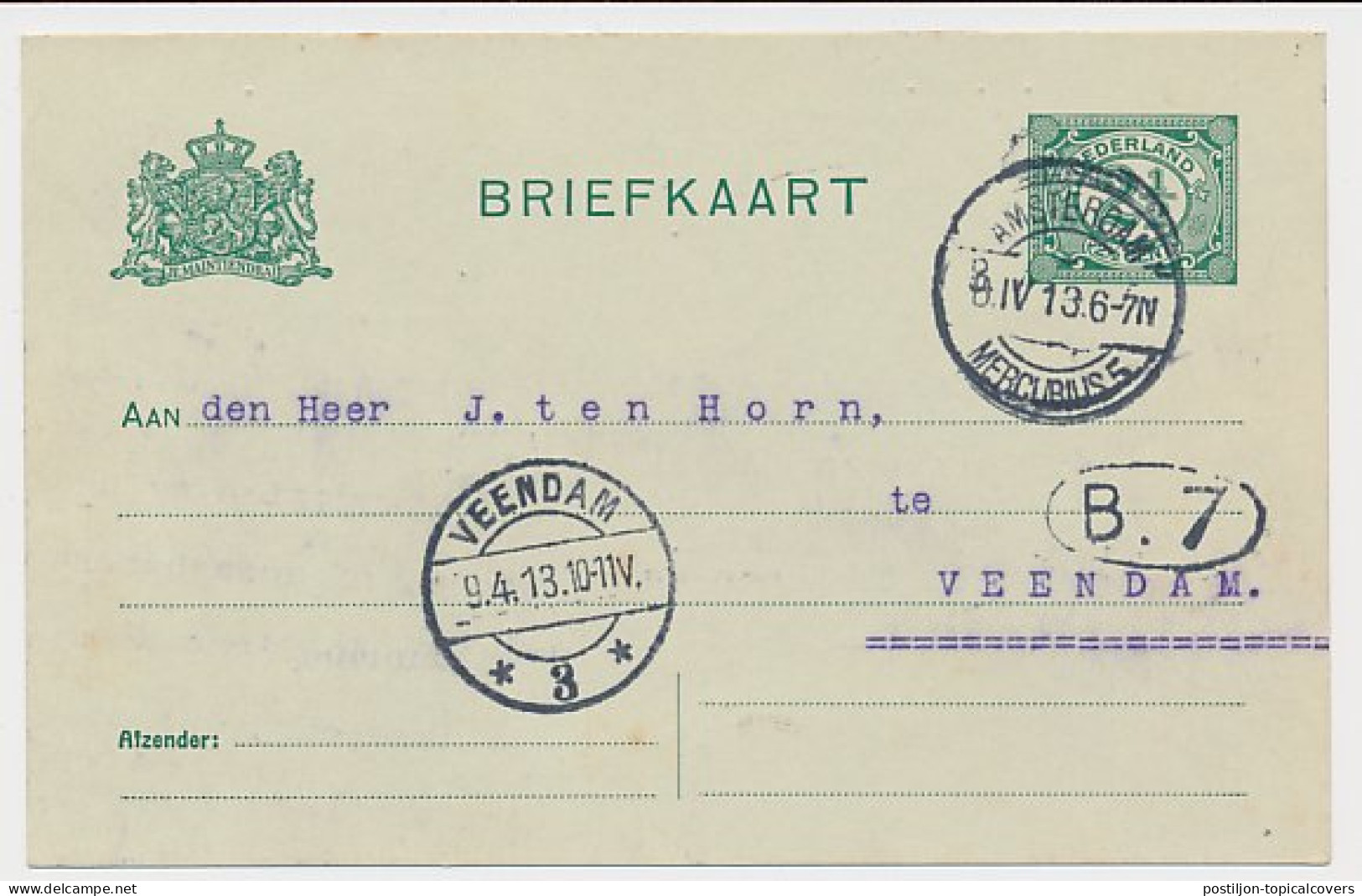 Briefkaart G. 80 A II Particulier Bedrukt Amsterdam 1913 - Material Postal