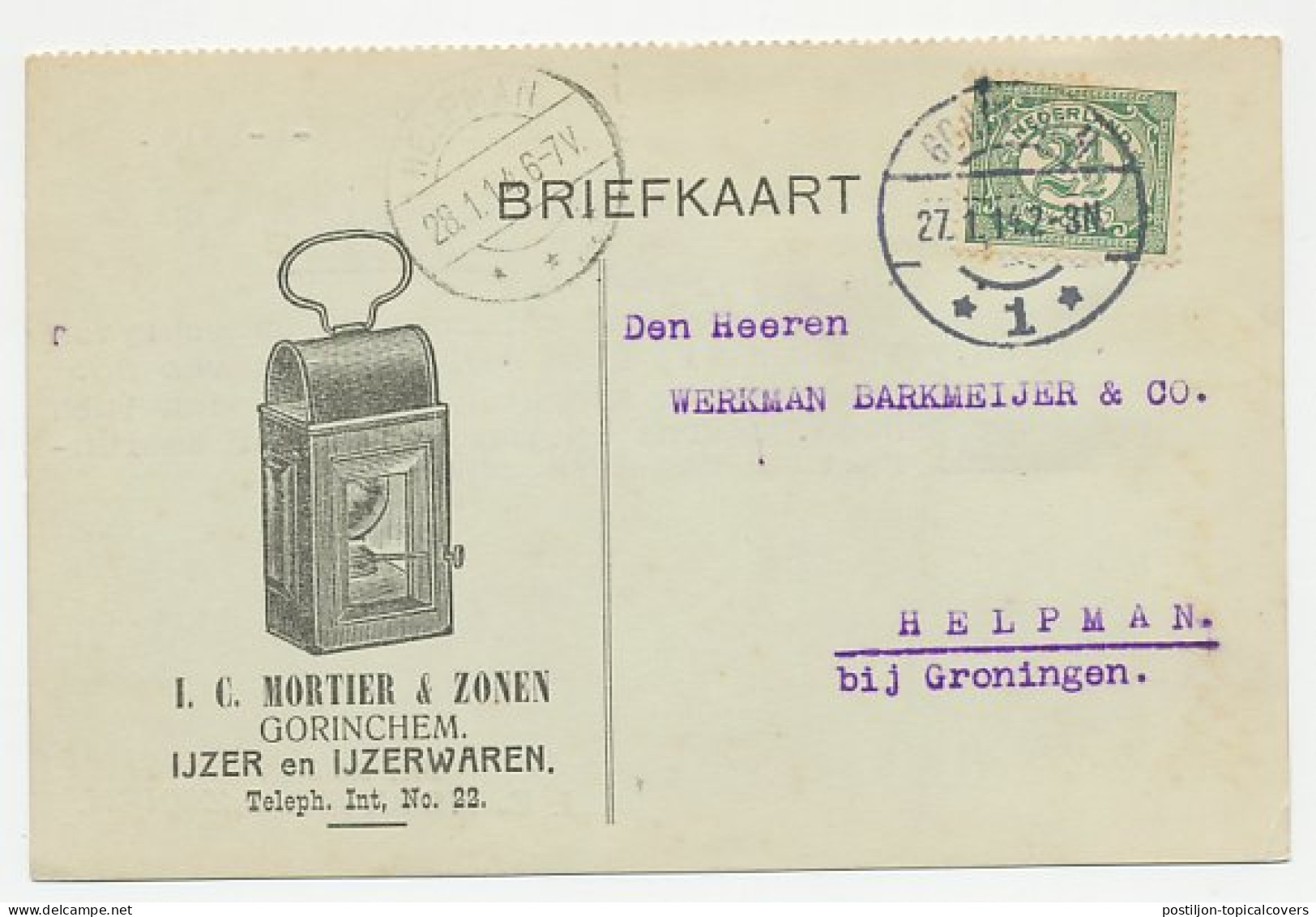 Firma Briefkaart Gorinchem 1914 - IJzerwaren / Lamp - Ohne Zuordnung