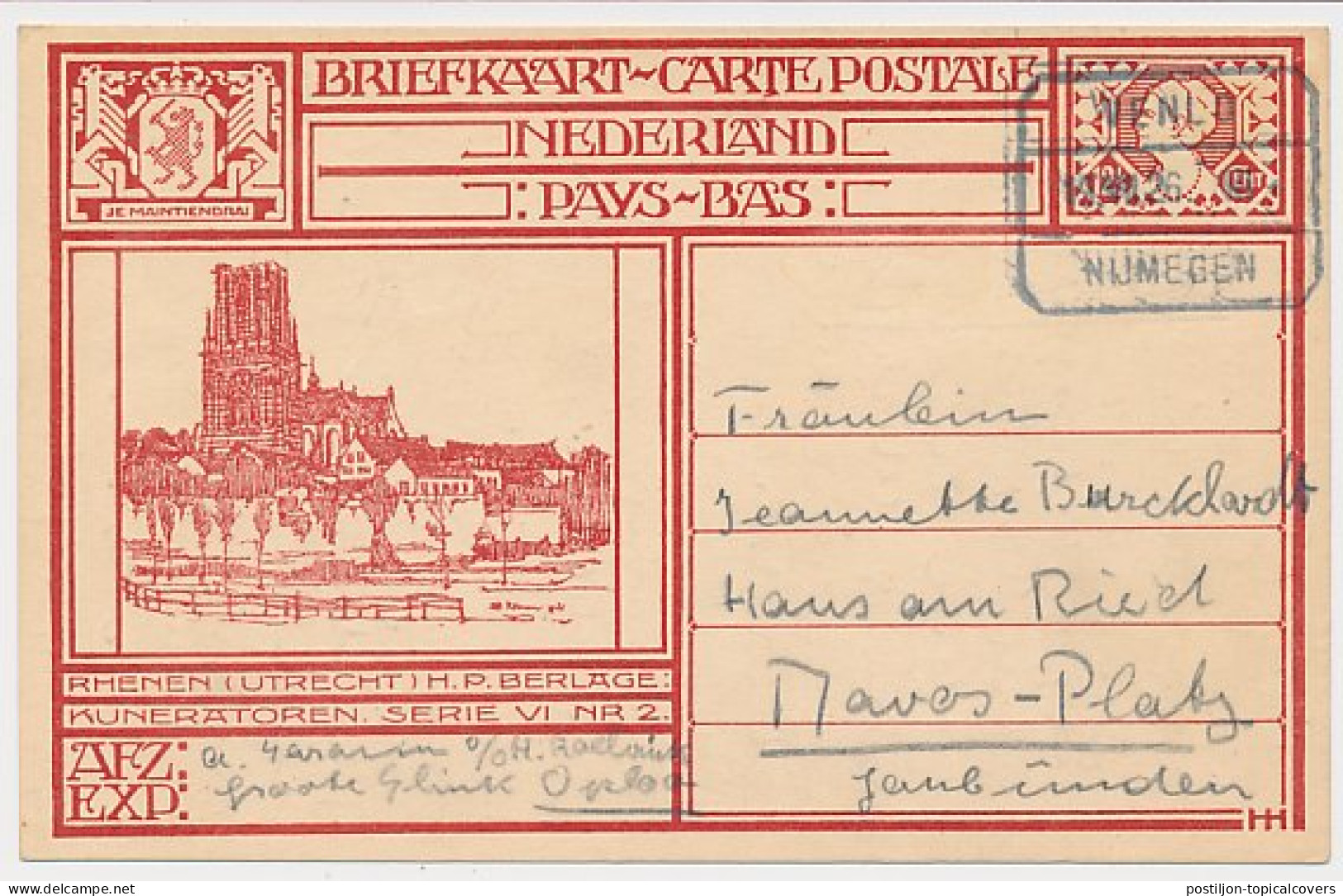 Briefkaart G. 199 J Oploo - Zwitserland 1926 - Material Postal