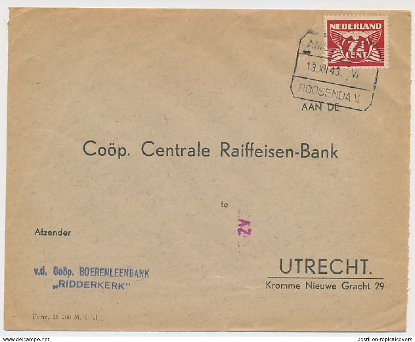 Treinblokstempel : Amsterdam - Roosendaal VI 1943 ( Ridderkerk ) - Non Classés