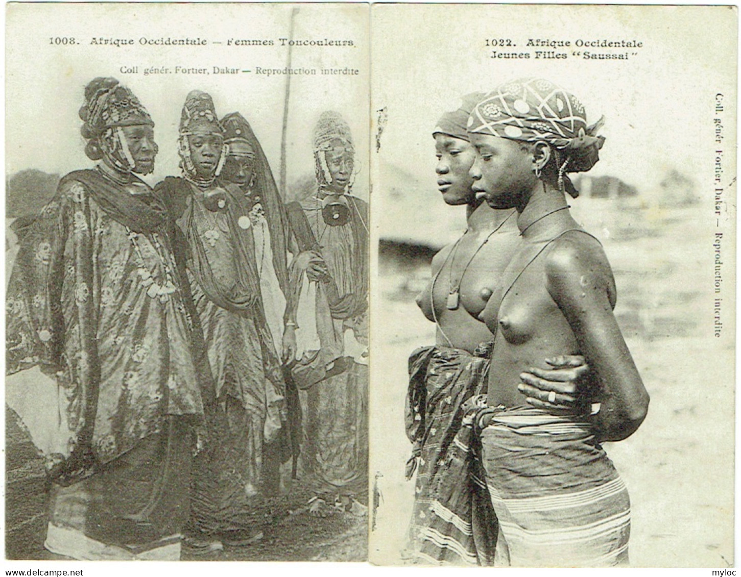 2x Afrique Occidentale. Jeunes Filles "Saussai" Aux Seins Nus Et Femmes Toucouleurs. Lot De 2 Articles. - Sénégal