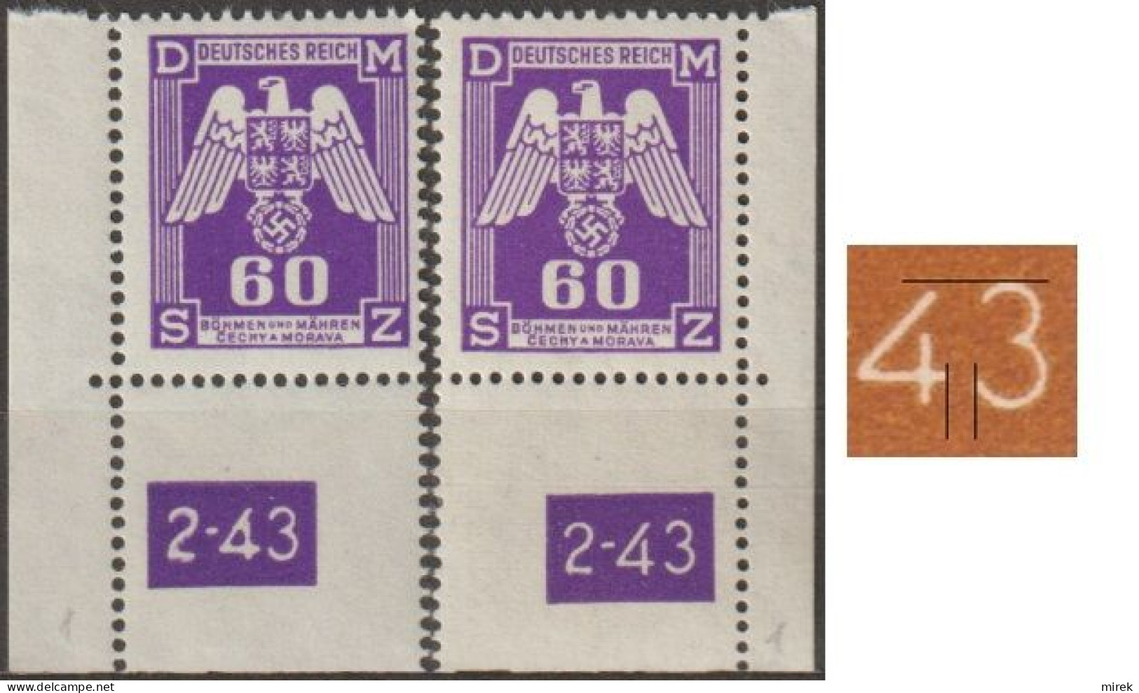021/ Pof. SL 16, Corner Stamps, Plate Number 2-43, Type 1, Var. 1 - Unused Stamps