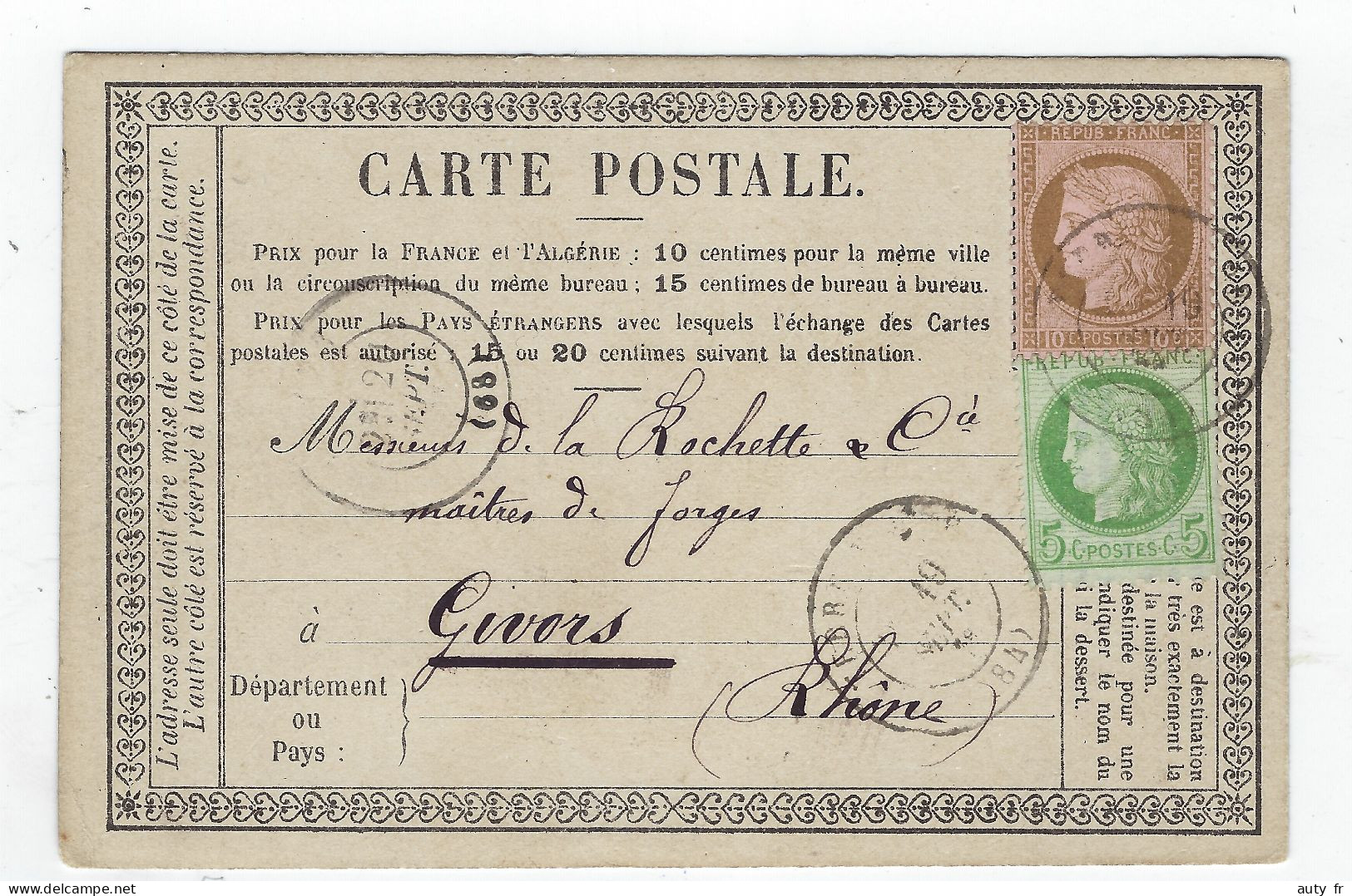 Carte Postale Des Fonderies De Terre Noire La Voulte & Bessèges Cérès 53 + 54 - 1876 - 1871-1875 Cérès