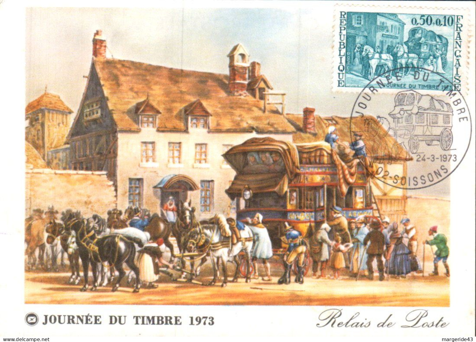 CARTE MAXIMUM 1973 JOURNEE DU TIMBRE - SOISSONS - 1970-1979