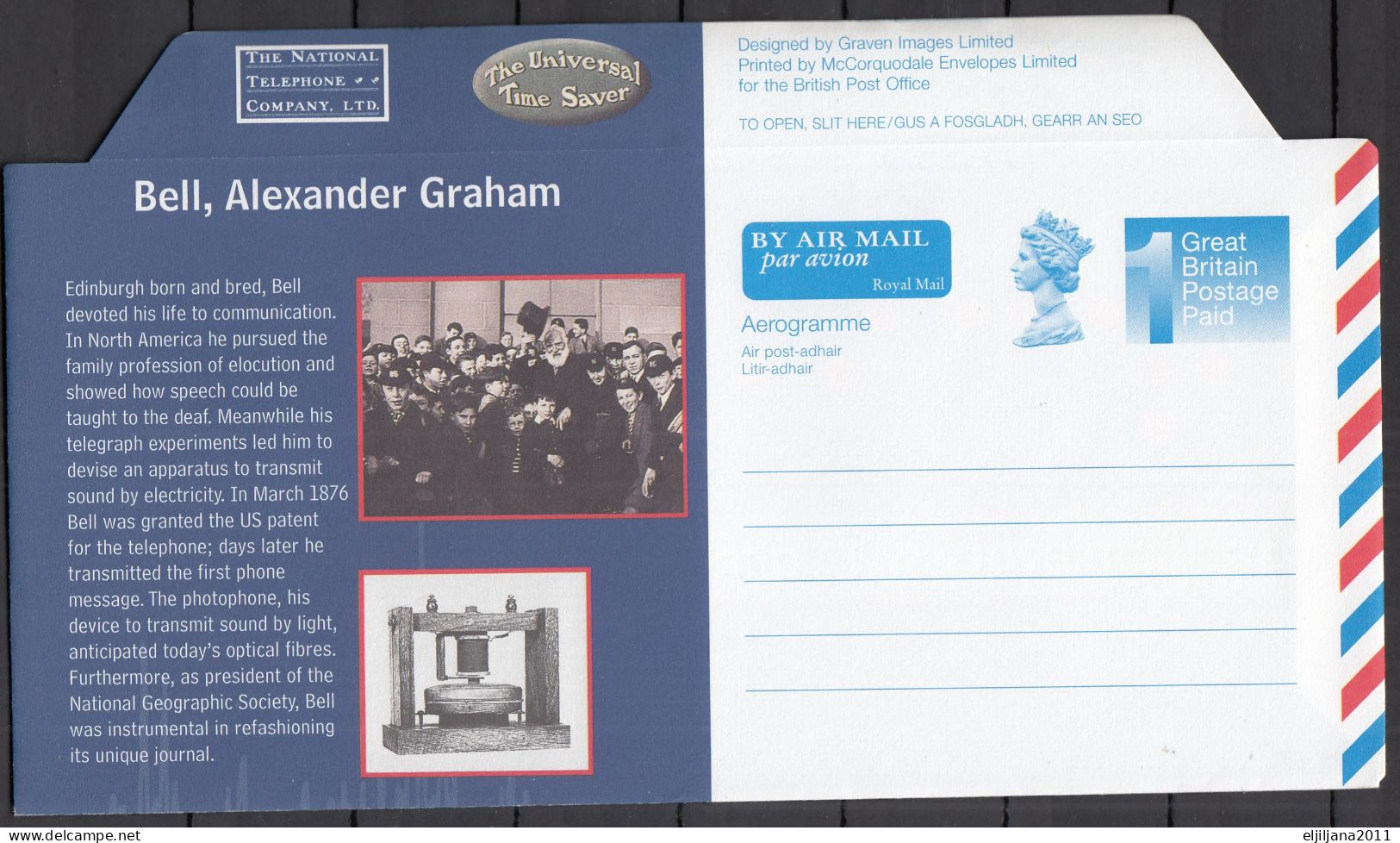 Great Britain - GB / UK, QEII 1997 ⁕ BY AIR MAIL Aerogramme, Royal Mail, Bell, Alexander Graham ⁕ Unused Cover - Luftpost & Aerogramme