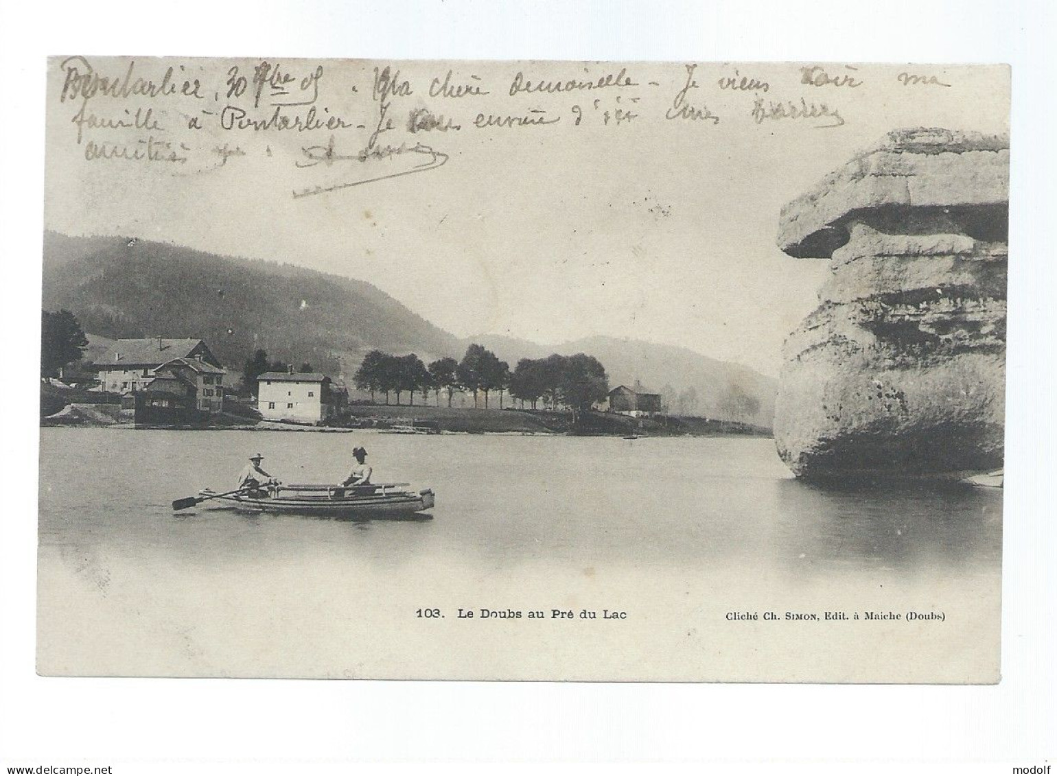 CPA - 25 - Le Doubs Au Pré Du Lac - Animée (barque) - Précurseur - Circulée En 1903 - Autres & Non Classés