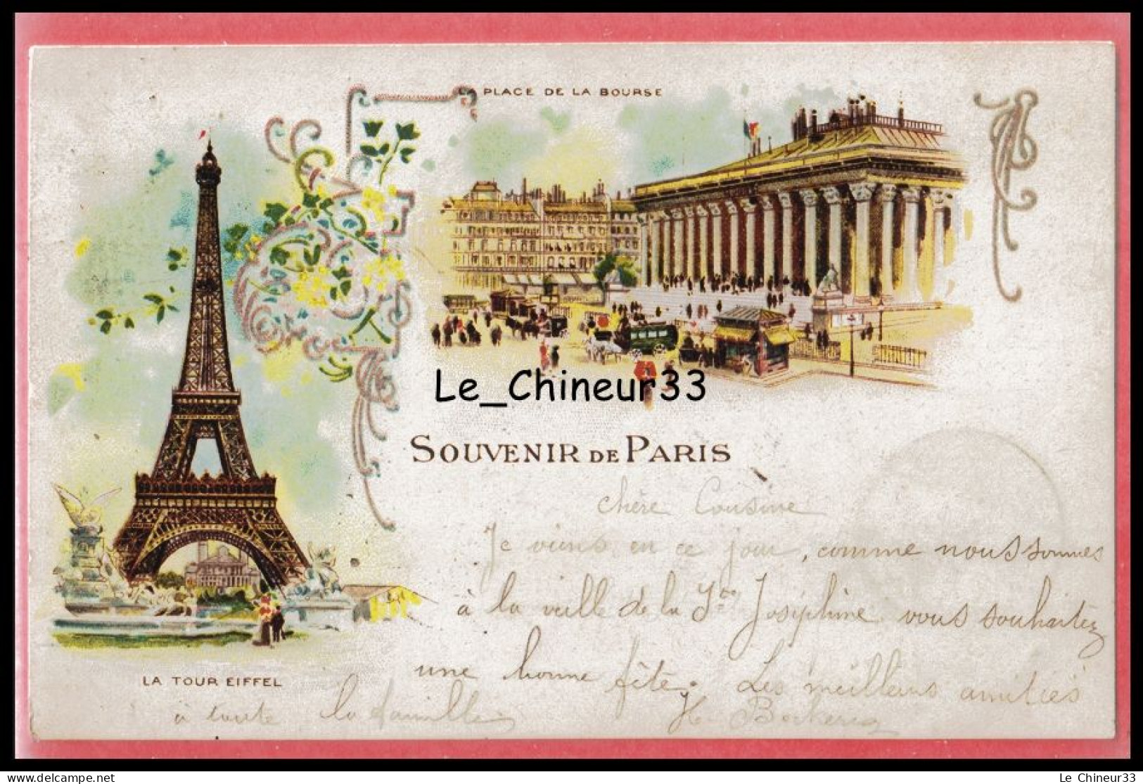 75 - PARIS -- Souvenir ---Place De La Bourse - Tour Eiffel  --- Colorisée --Pionniere - Multi-vues, Vues Panoramiques