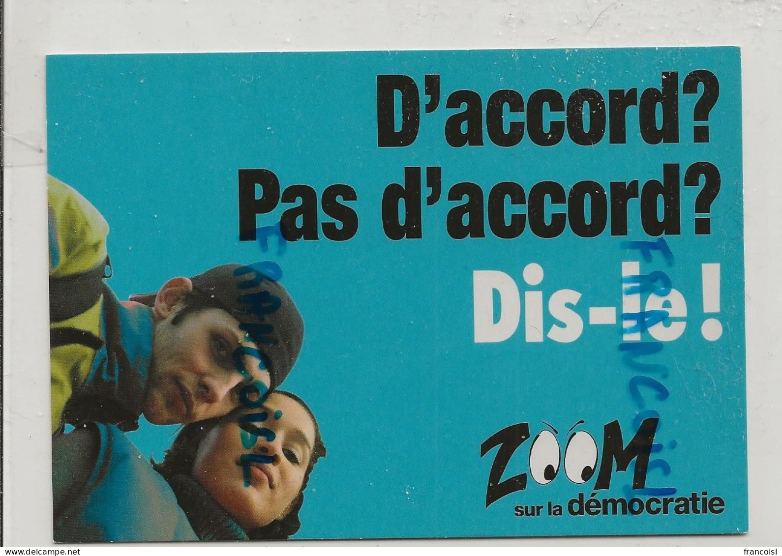 Carte Boomerang. Publicité Pour Le Site Internet  "Zoom Sur La Démocratie" - Partis Politiques & élections